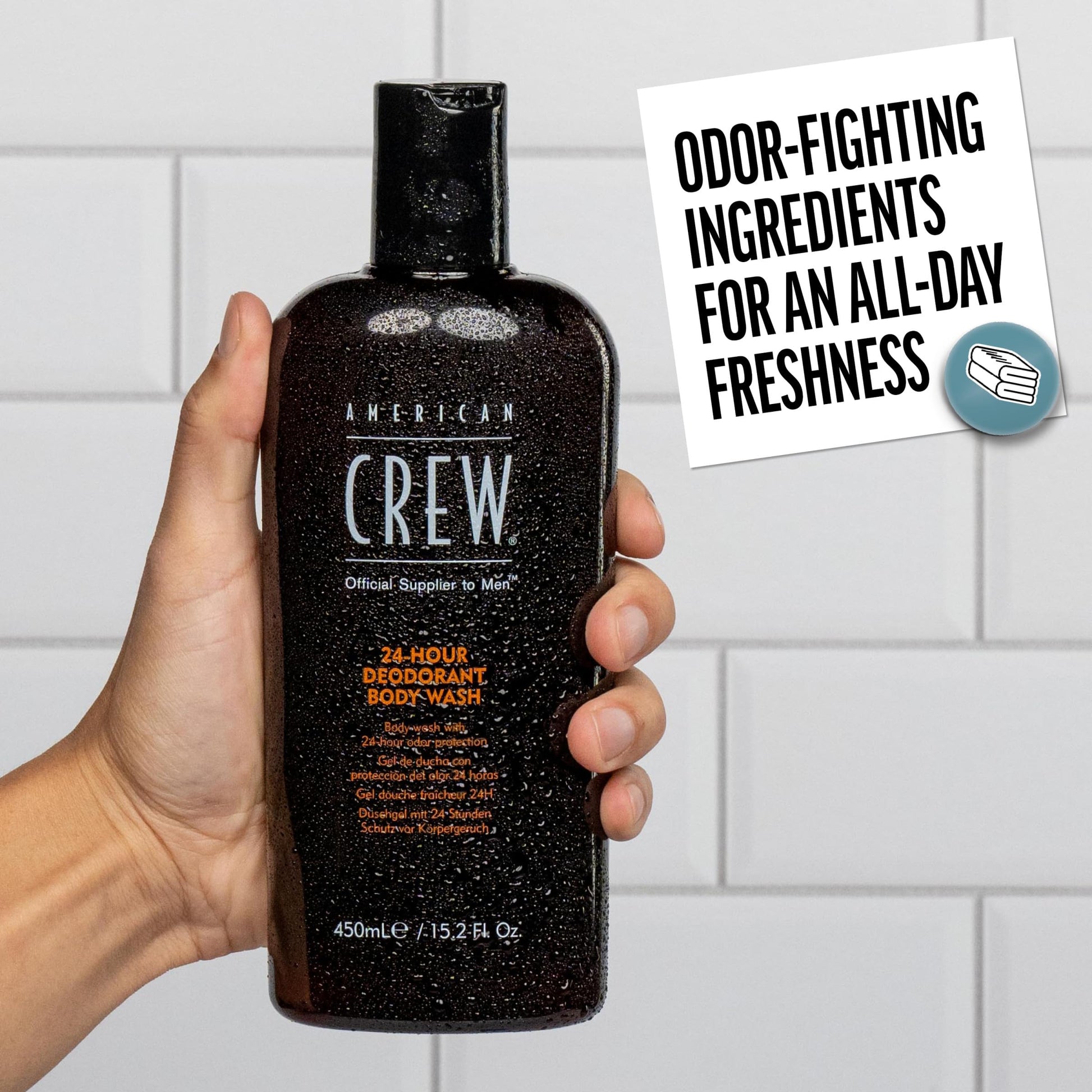 Light Gray American Crew Men's Body Wash, Body Wash with 24 Hour Odor Protection, Deodorant Body Wash, 15.2 Fl Oz