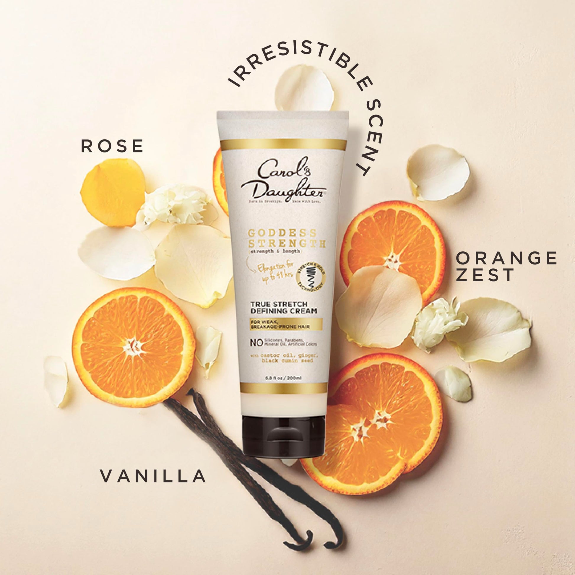 Antique White Carol's Daughter Goddess Strength True Stretch Defining Hair Cream For Waves, Coils and Curls, Curl Defining Cream with Castor Oil, 6.8 Fl Oz