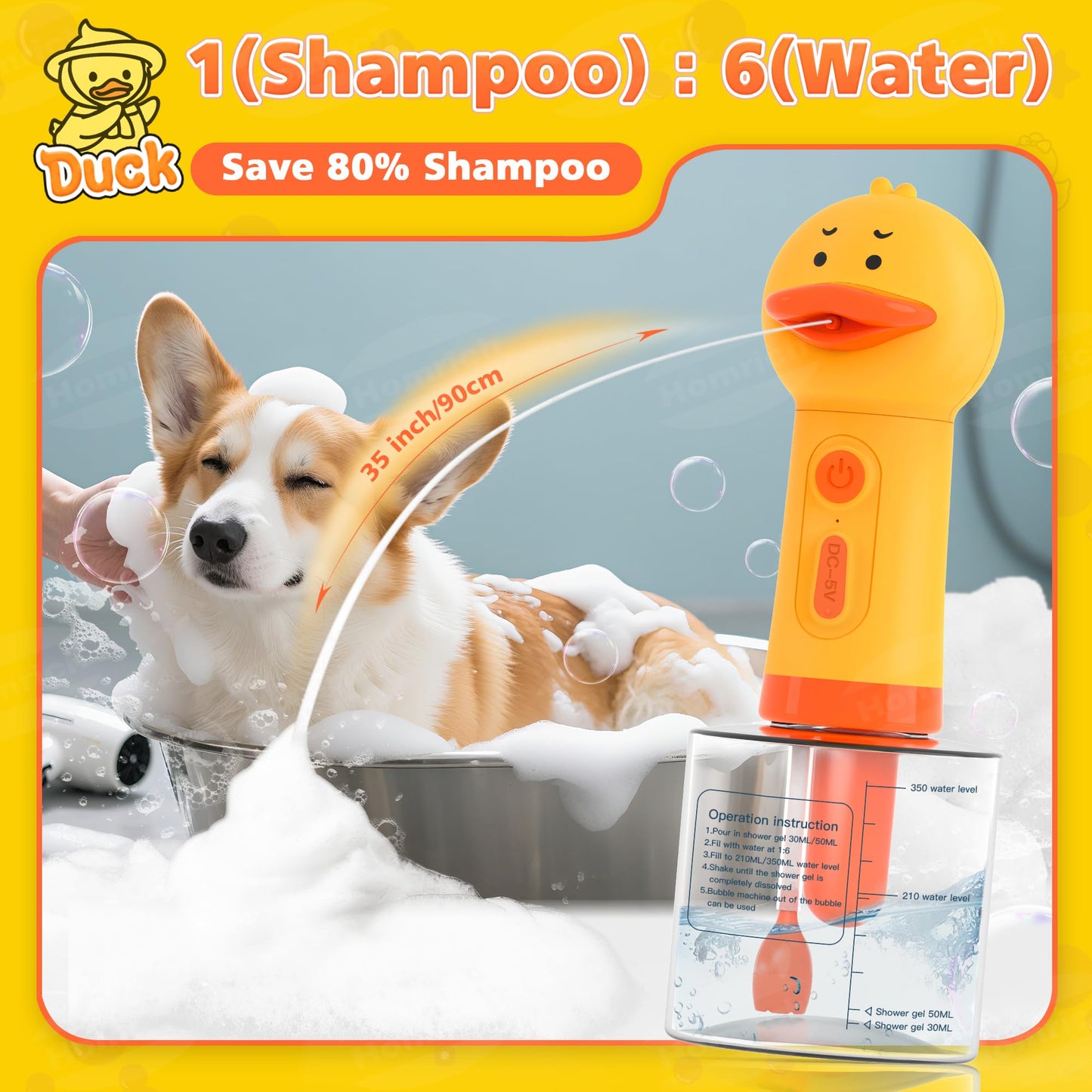 White Smoke Homrich Electric Dog Soap Dispenser, Automatic Dog Cleaning Foam Machine, Dog Shampoo Sprayer with Brush for Dog and Cat Bathing, Shampoo Foamer for Pet Bathing, Bathroom, Kitchen Sink