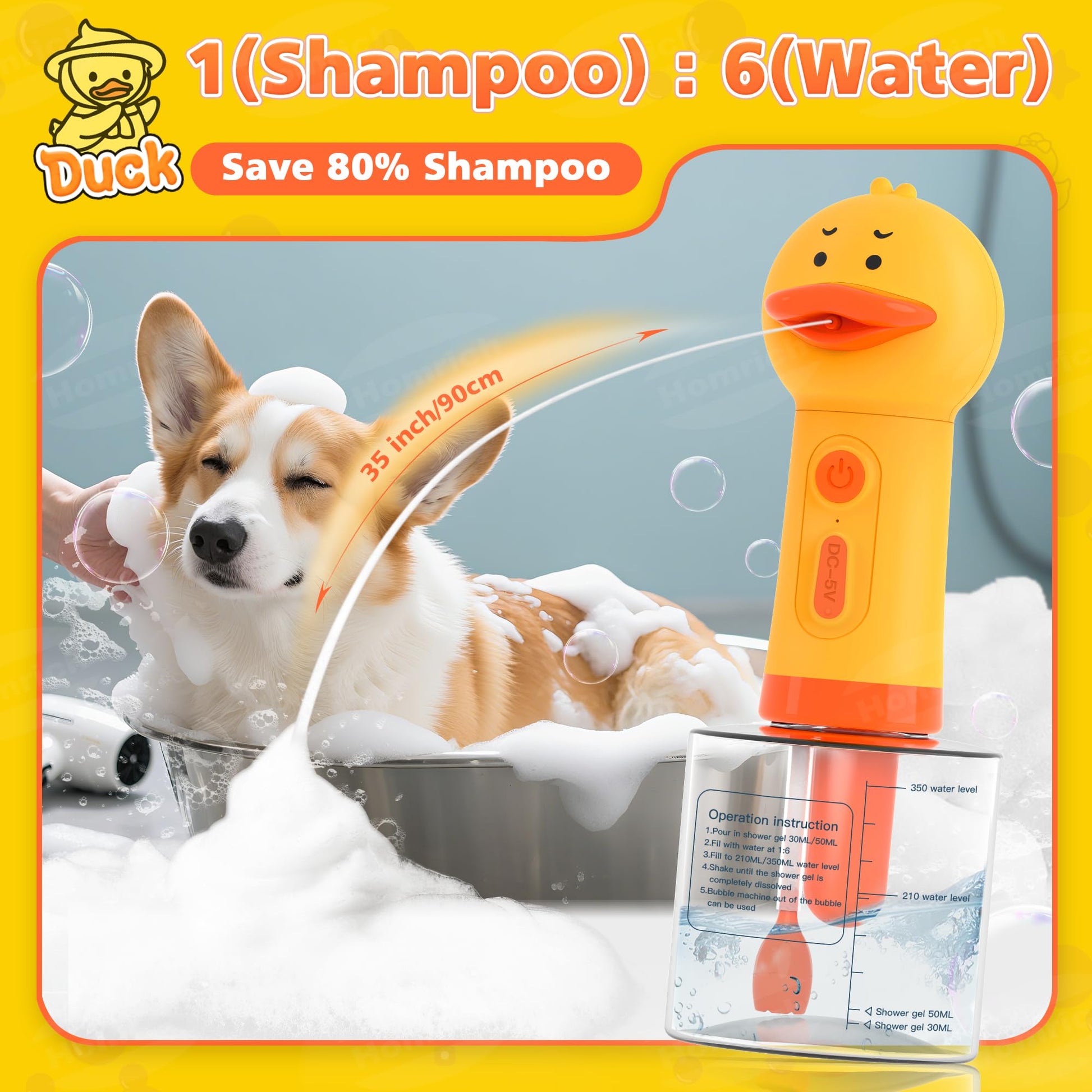 White Smoke Homrich Electric Dog Soap Dispenser, Automatic Dog Cleaning Foam Machine, Dog Shampoo Sprayer with Brush for Dog and Cat Bathing, Shampoo Foamer for Pet Bathing, Bathroom, Kitchen Sink
