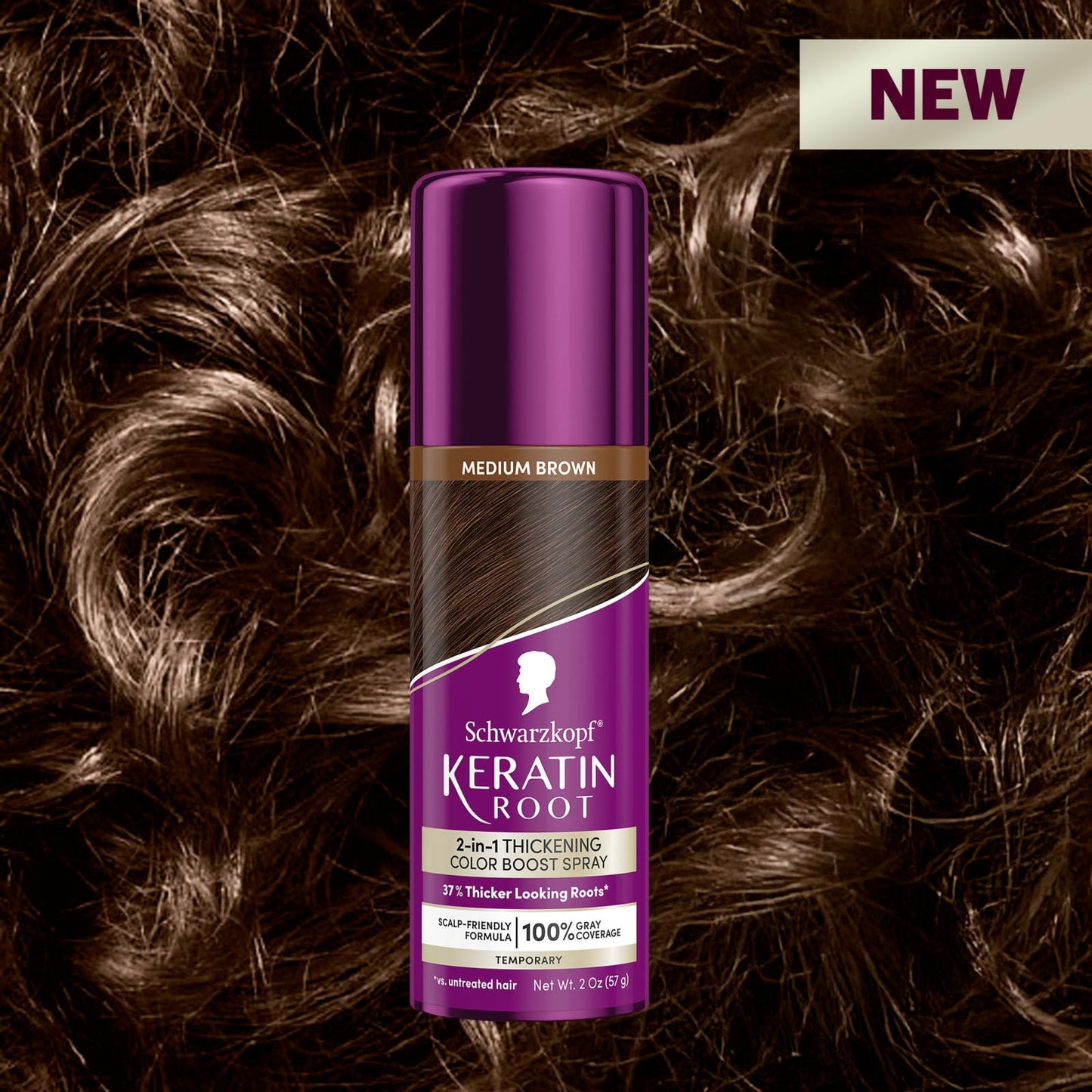 Black Schwarzkopf Keratin Color Root Temporary Hair Color Spray, Medium Brown, Instant Gray Coverage, Thicker, Fuller-Looking Roots, Easy-to-Use, No Ammonia, Low Mess Application, Scalp Friendly