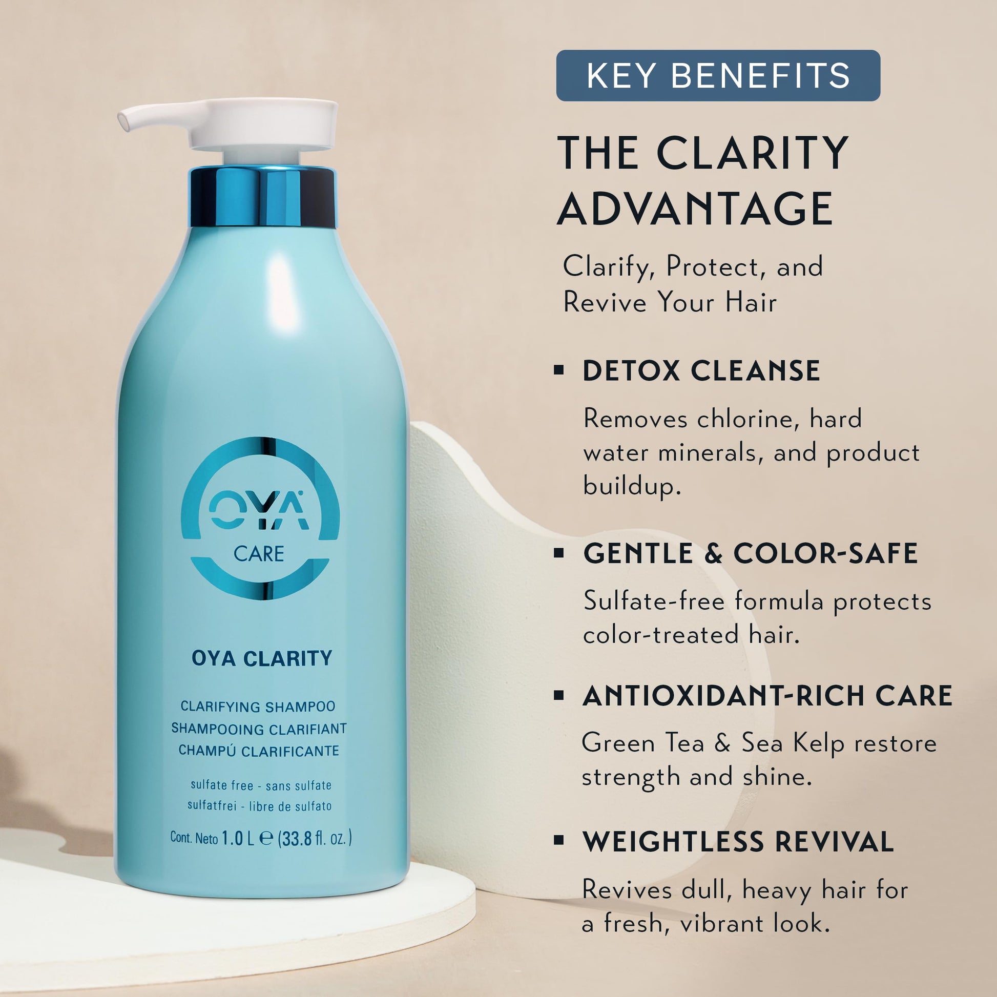 Gray OYA Clarity Clarifying Shampoo - Sulfate Free Wash Removes Impurities, Residue & Buildup - Nourishing Formula w/Amino Acids, Sea Kelp & Green Tea - Salon Quality Care for All Hair Types - 33.8 Fl Oz