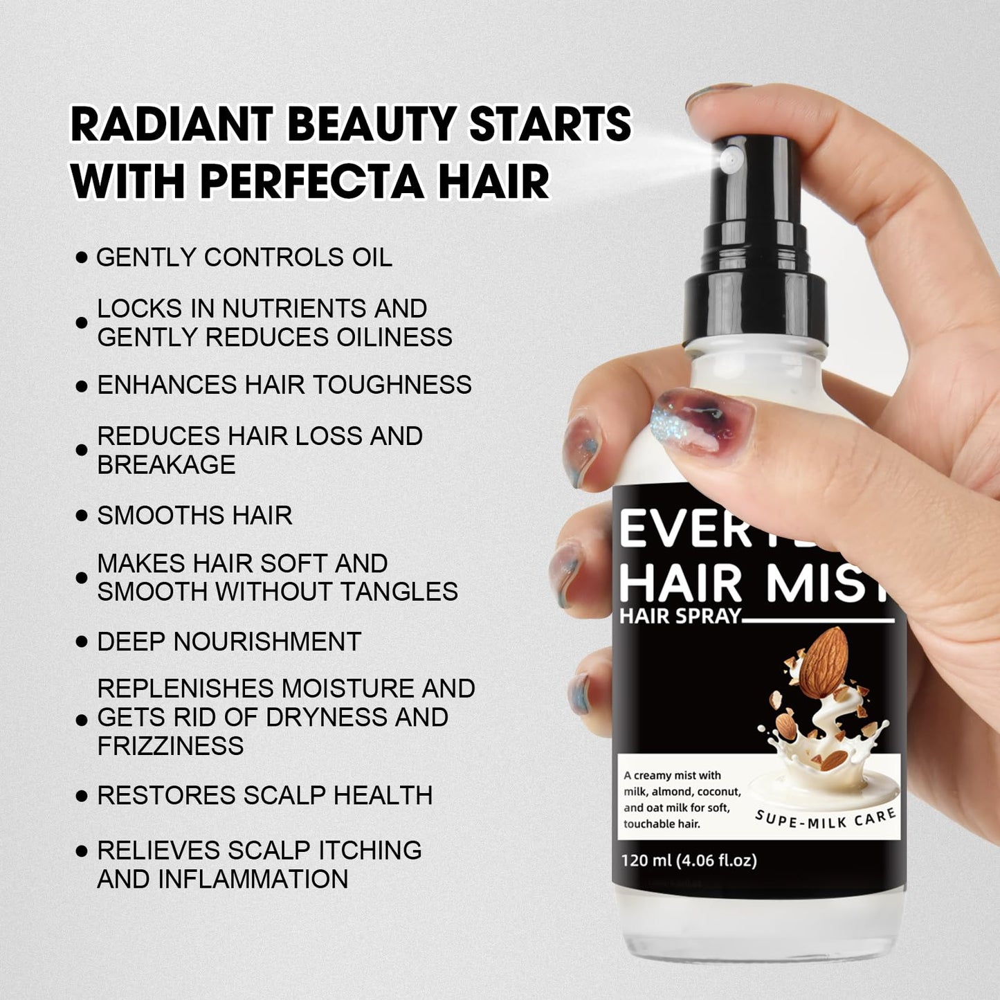 Lavender Super Almond Milk Leave in Conditioner Spray with Collagen – Detangler & Anti Frizz Hair Treatment for Dry Damaged Hair, Helps Reduce Split Ends & Flyaways, Improves Softness & Shine, 4 fl oz (120mL)