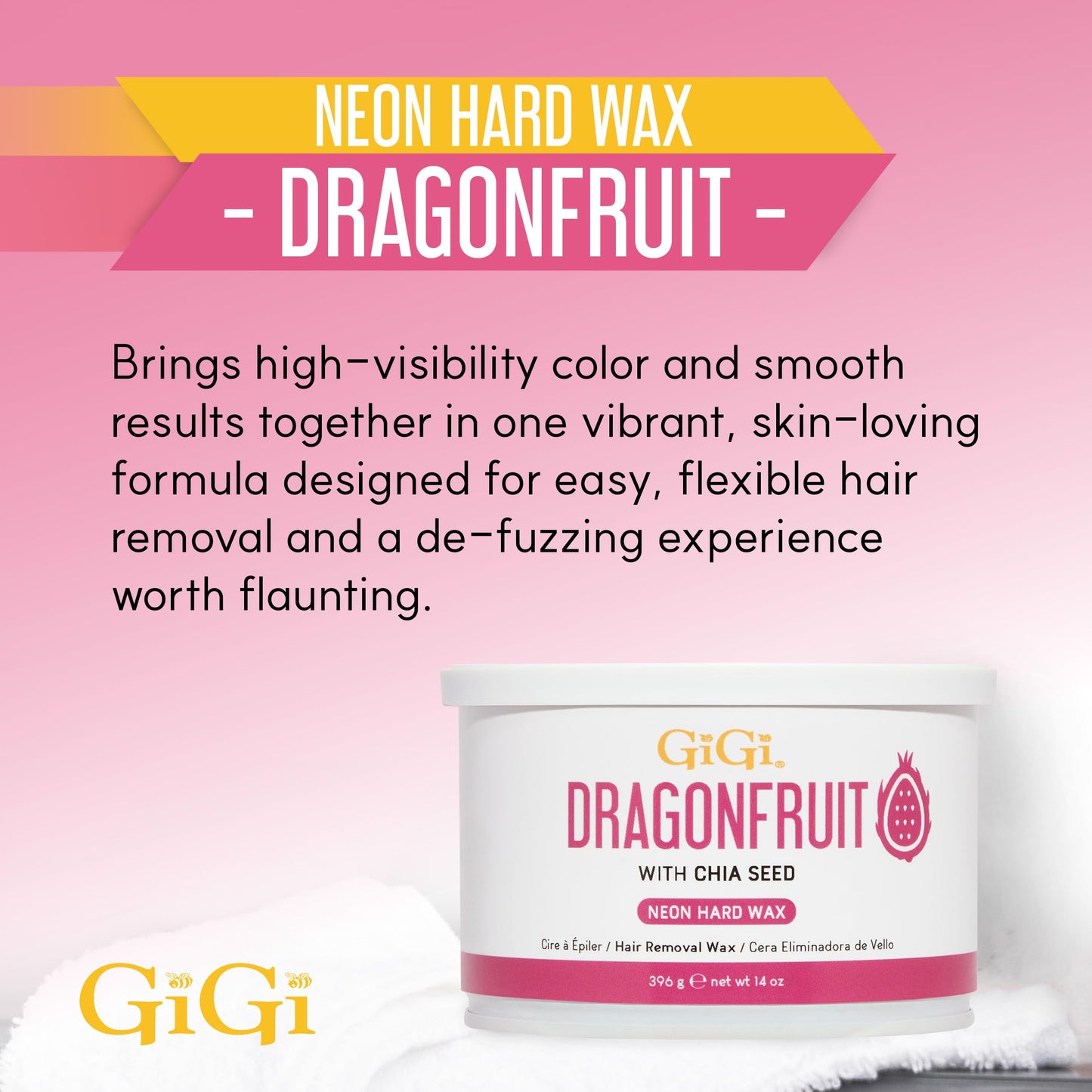 Misty Rose Gigi Neon Hard Wax – Dragonfruit, Stripless Wax for Hair Removal, Ideal for Sensitive Skin, 14 Oz