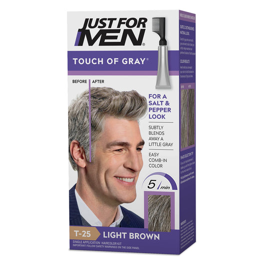 Lavender Just For Men Touch of Gray, Mens Hair Color Kit with Comb Applicator for Easy Application, Great for a Salt and Pepper Look - Light Brown, T-25, Pack of 1