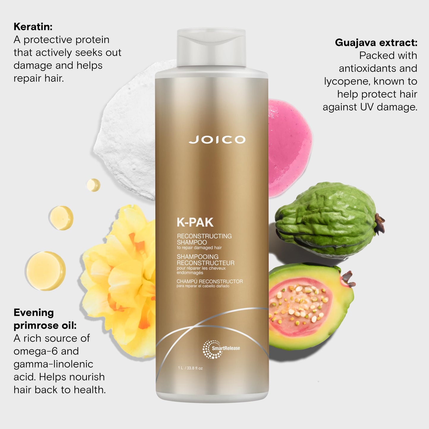 Lavender Joico K-PAK Daily Reconstructing Shampoo | For Damaged Hair | Repair & Prevent Breakage | Boost Shine | With Keratin & Guajava Fruit Extract | 33.8 Fl Oz