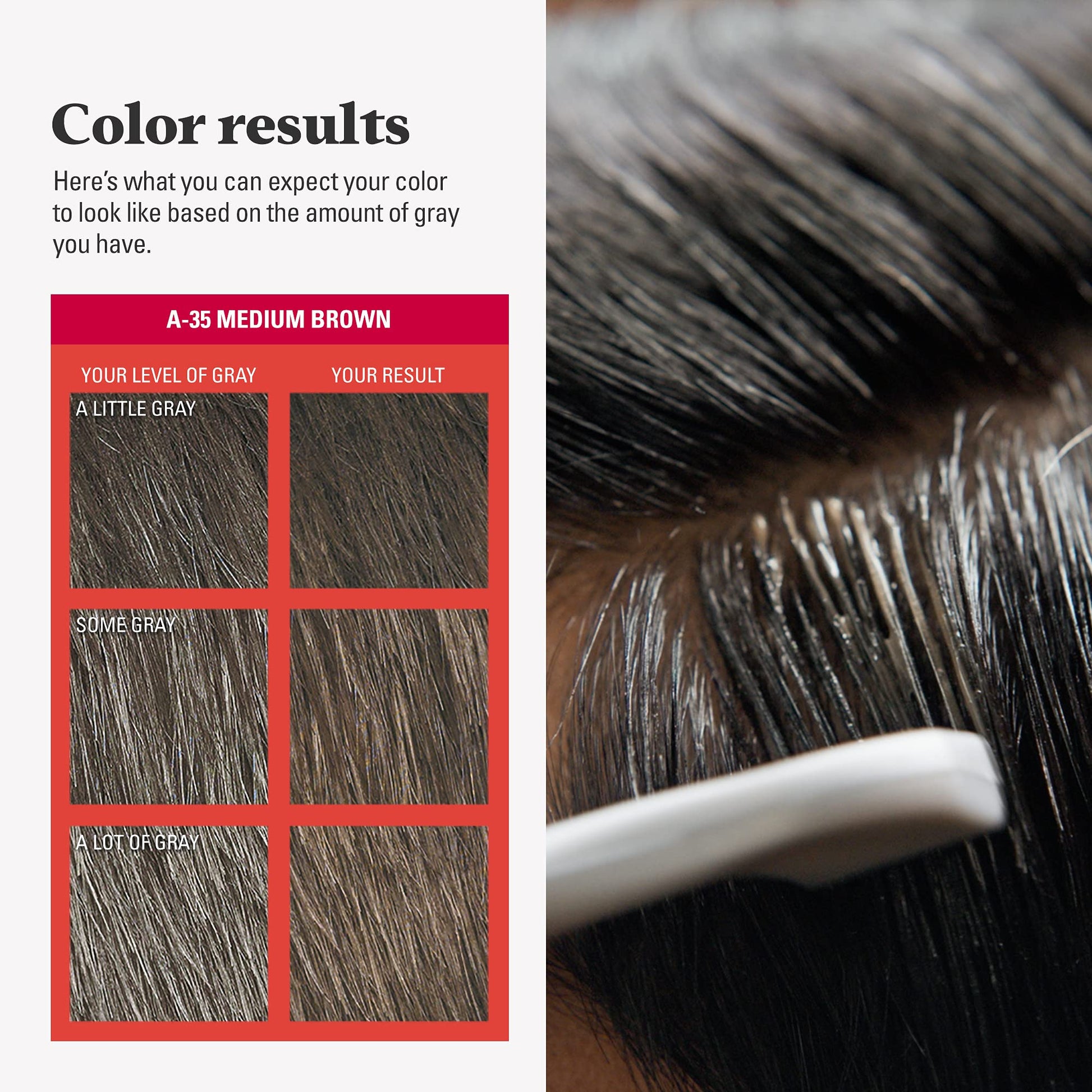 Black Just For Men Easy Comb-In Color Mens Hair Dye, Easy No Mix Application with Comb Applicator - Medium Brown, A-35, Pack of 1