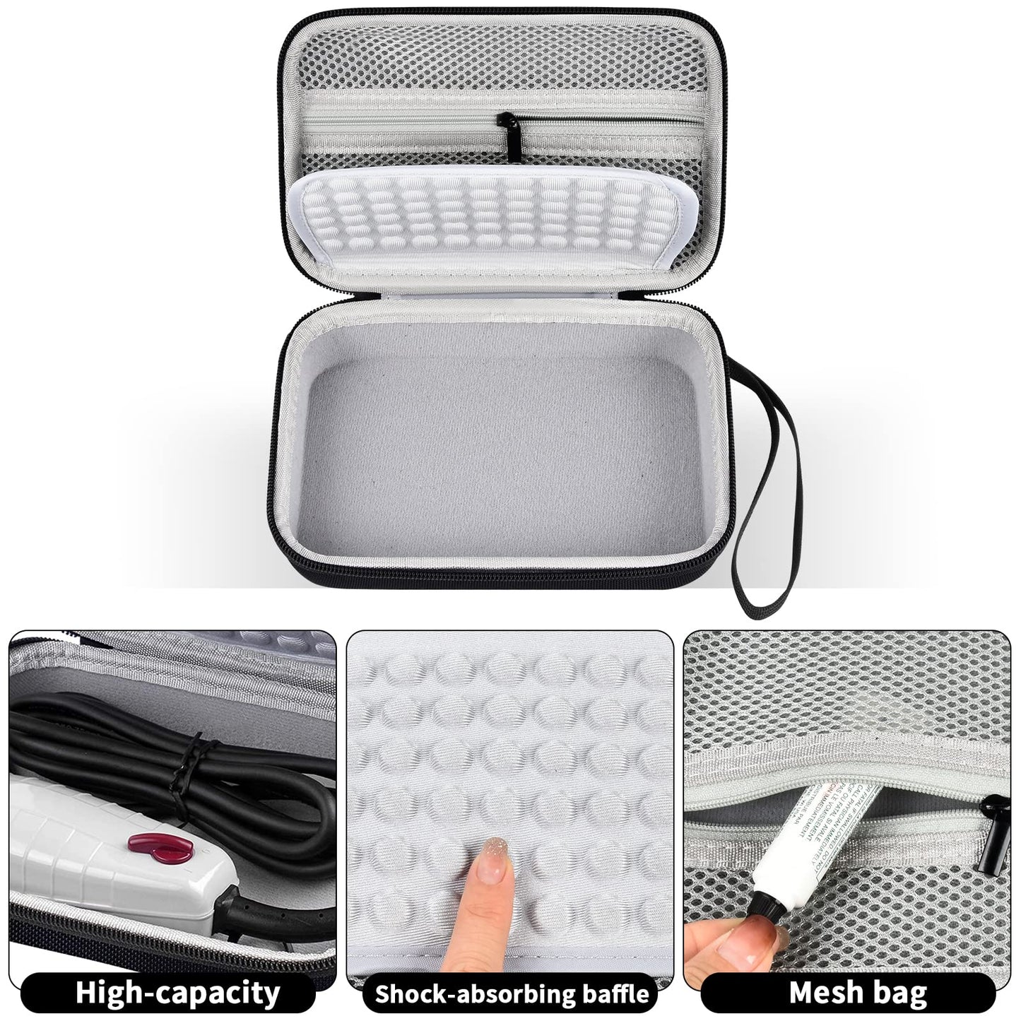 White Smoke Case for Andis Professional T-Outliner Beard & Hair Trimmer, Model GTO 04780/04710/04603/04775, with Mesh Pocket for Attachment Set - Bag Only (Black+Grey Inner)