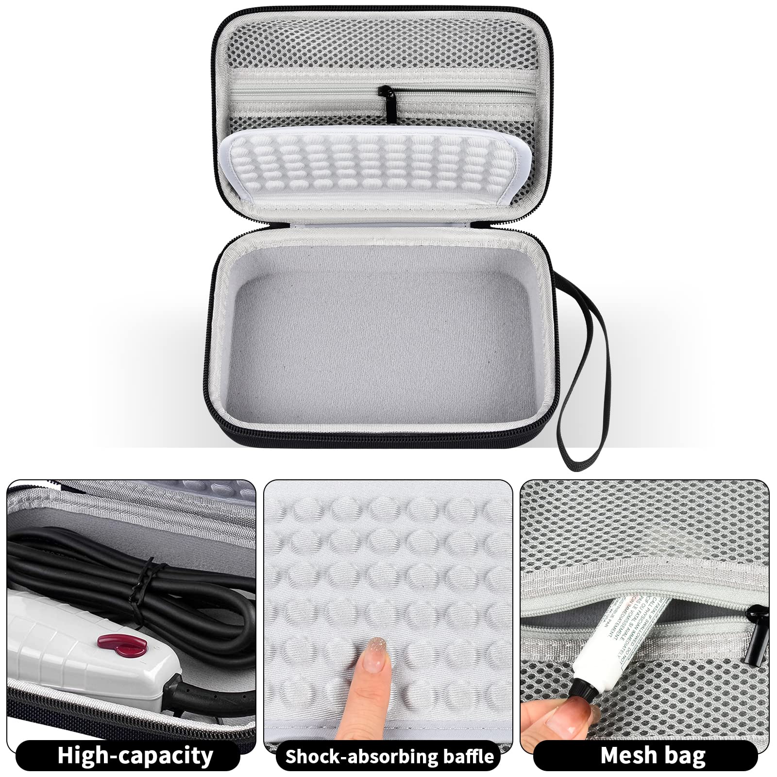 White Smoke Case for Andis Professional T-Outliner Beard & Hair Trimmer, Model GTO 04780/04710/04603/04775, with Mesh Pocket for Attachment Set - Bag Only (Black+Grey Inner)