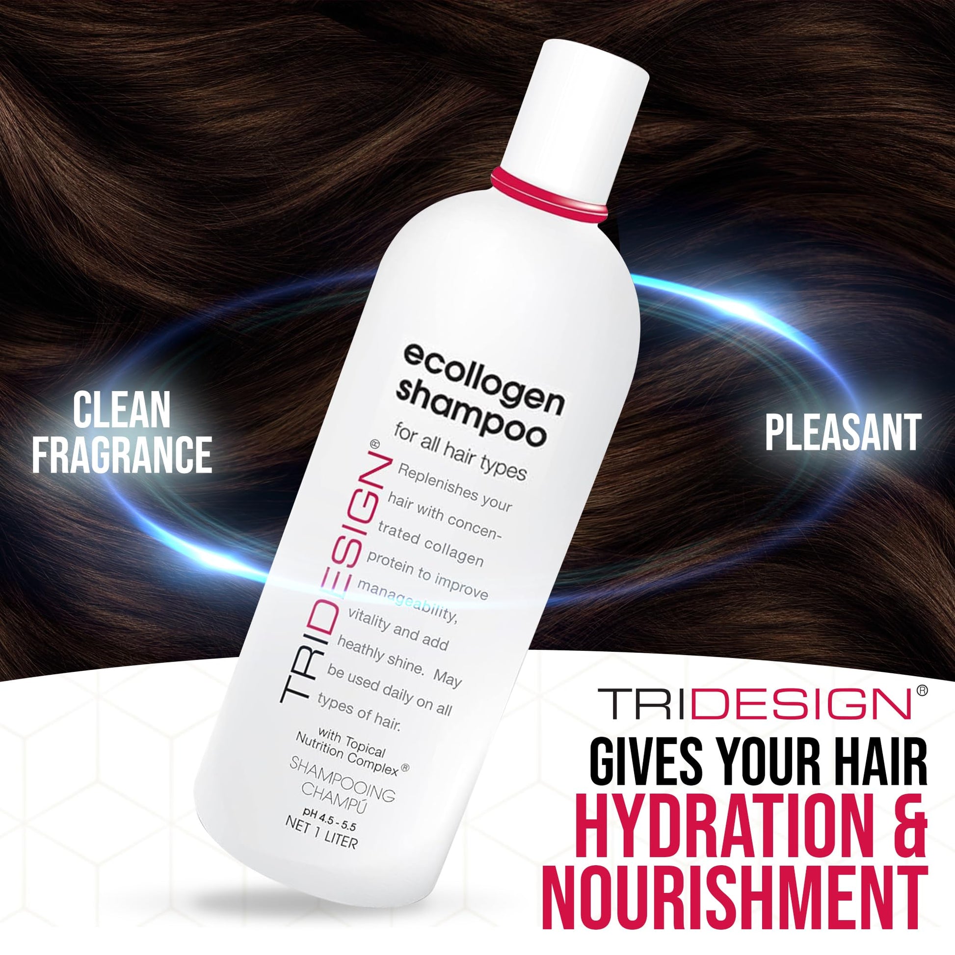 White Smoke TRI Design Ecollogen Shampoo - Hair Shampoo For Natural Hair - Moisturizing, Hydrating - Gentle Hair Products, Thickening, Volumizing Shampoo - Liter (33.8 oz.)