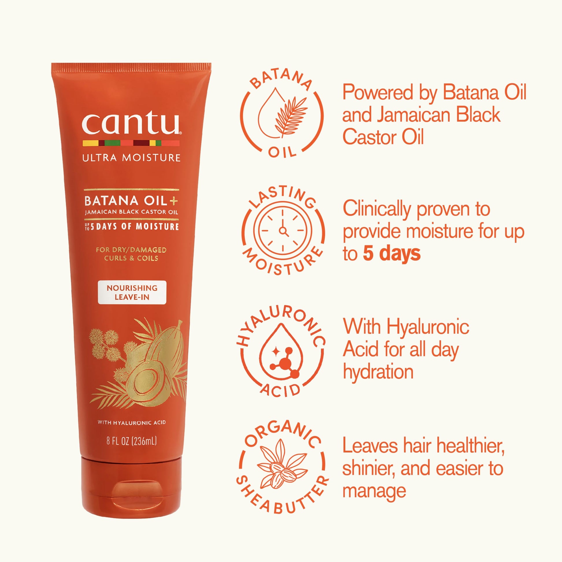 Seashell Cantu Ultra Moisture Nourishing Leave-In Conditioner with Batana Oil + Jamaican Black Castor Oil, 8 fl oz