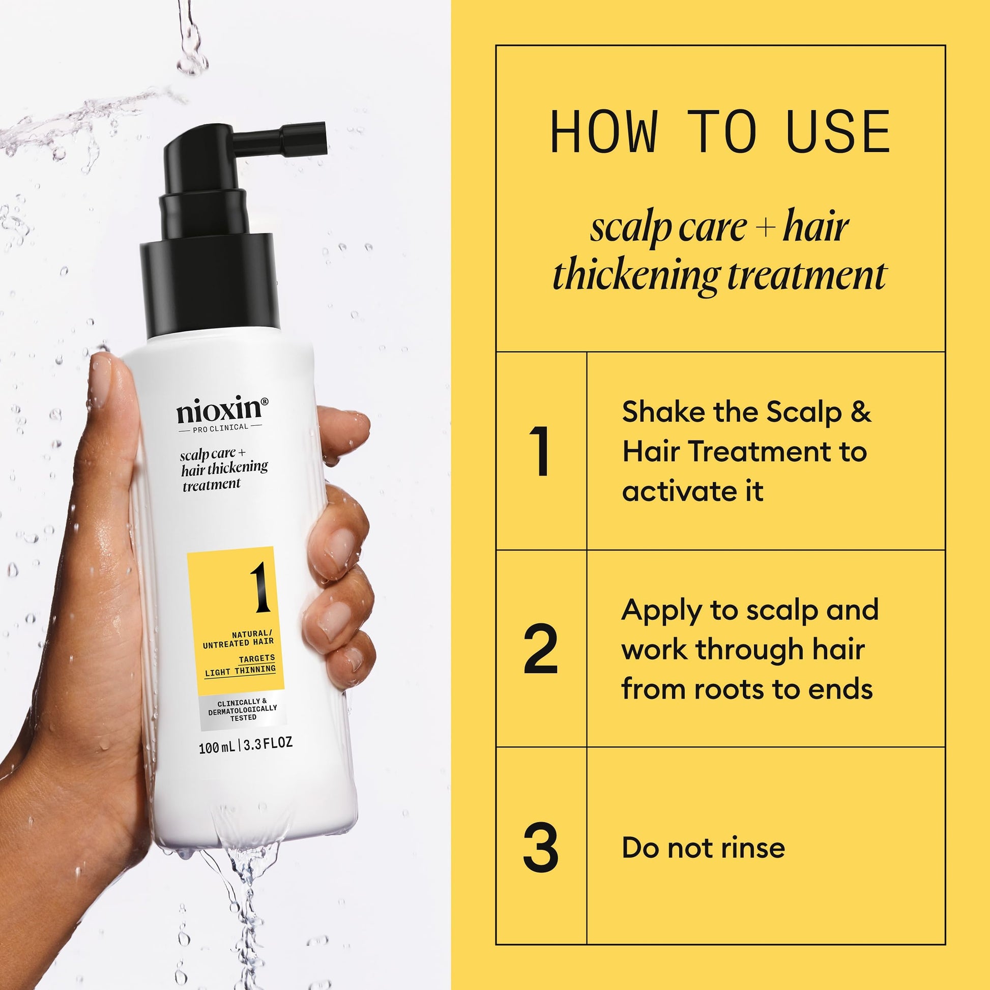 Light Goldenrod NIOXIN Scalp + Hair Thickening System 1 Leave on Treatment | For Natural or Untreated Hair with Light Thinning | 3.4 Fl oz.