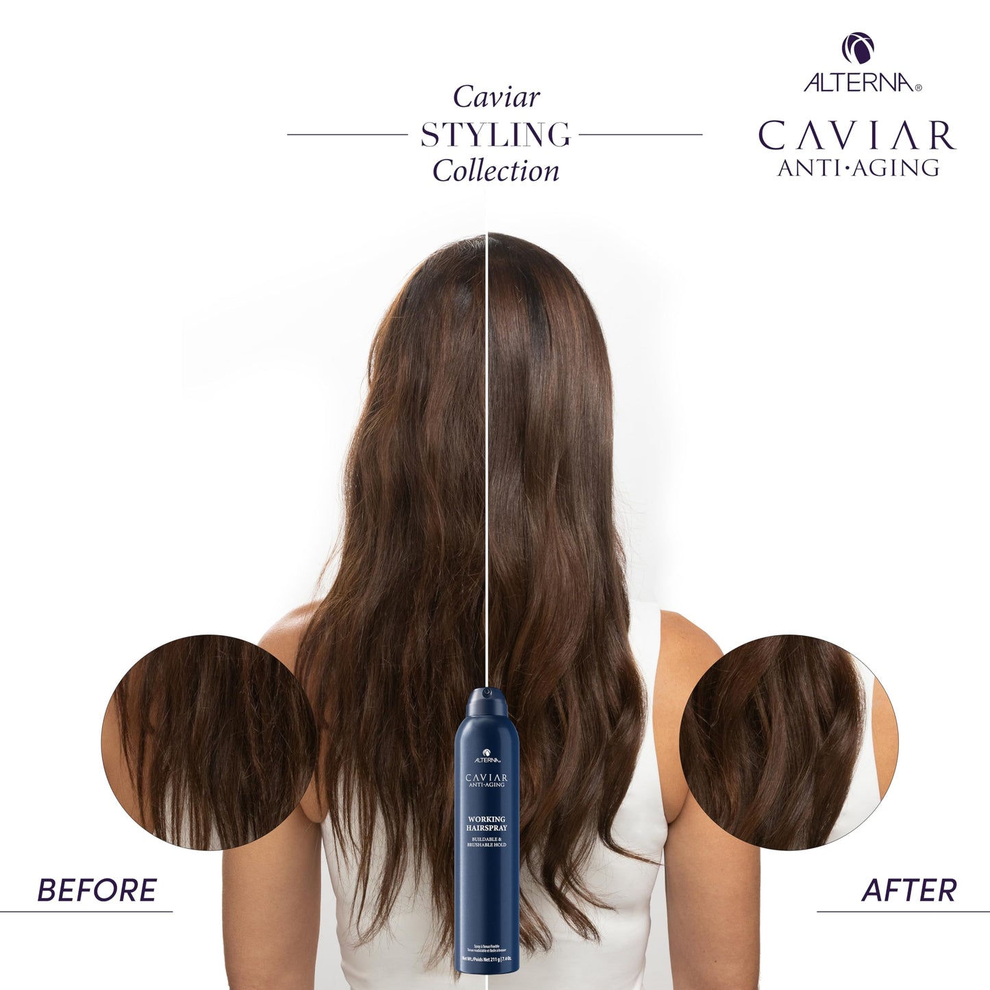 White Smoke Alterna Haircare CAVIAR Anti-Aging Working Hairspray Travel Size 3 Fl Oz | Buildable, Brushable Hold | Helps Control Frizz and Adds Shine | Sulfate Free
