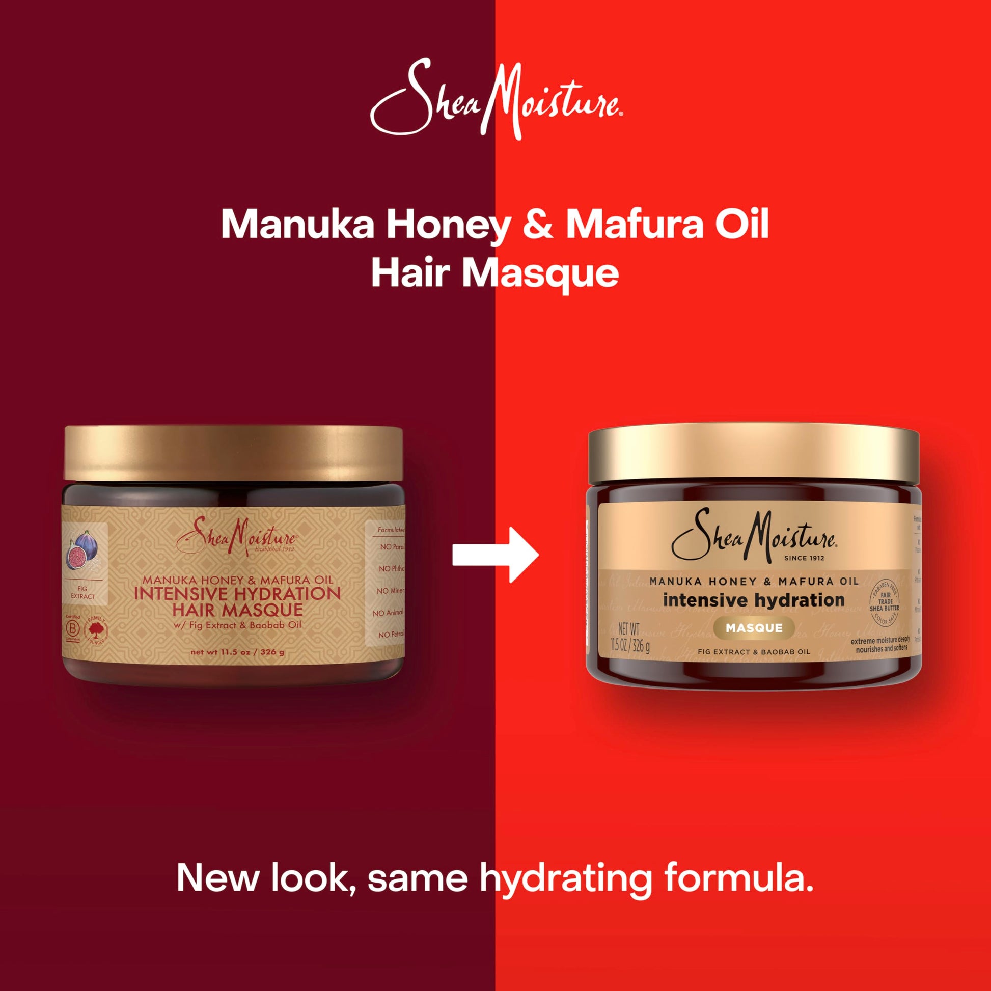 Dark Red SheaMoisture Intensive Hydration Hair Masque Manuka Honey & Mafura Oil For Dry, Damaged Hair Deep Conditioning Hair Treatment 11.5 oz