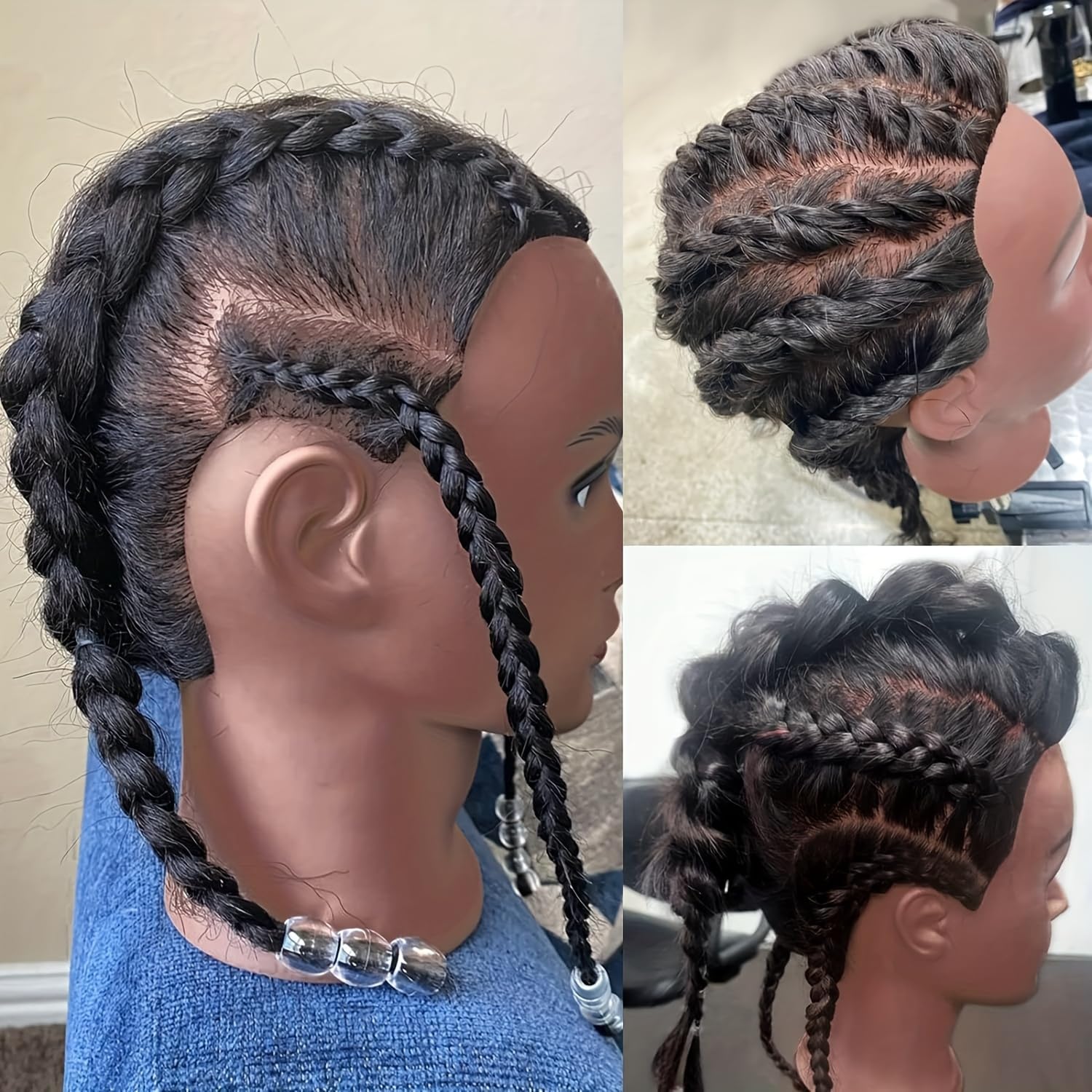 Dark Slate Gray Czrleaty African Mannequin Head for Braiding - Manicans Full Head Real Hair, 16 inch Cosmetology Manikin Doll Head for Kids Hair Styling Practice
