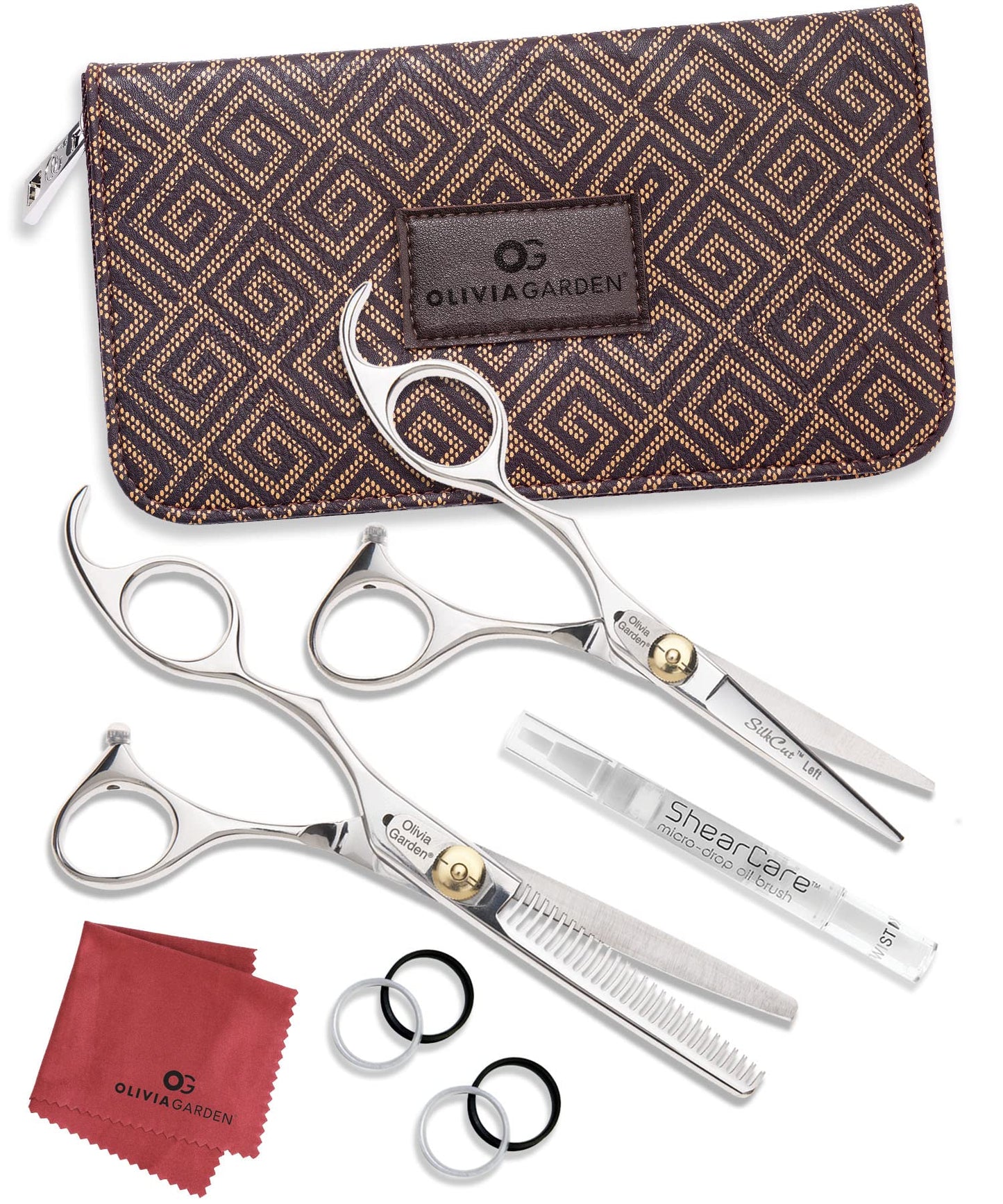 White Smoke Olivia Garden SilkCut Shears Intro Kit - Includes Professional Hair Cutting Shears, Thinner, Case, and Accessories - 5" Razor Sharp Left-Handed Scissors - SKC01LH