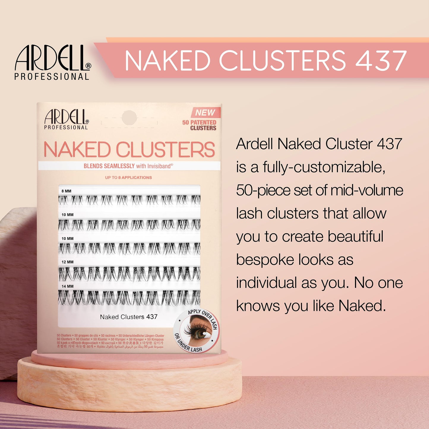 Light Gray Ardell Naked Clusters 437 – DIY Lash Extensions, Lightweight Natural Cluster Lashes with Invisiband, Mixed Length 8–14 mm, 50 Lash Clusters