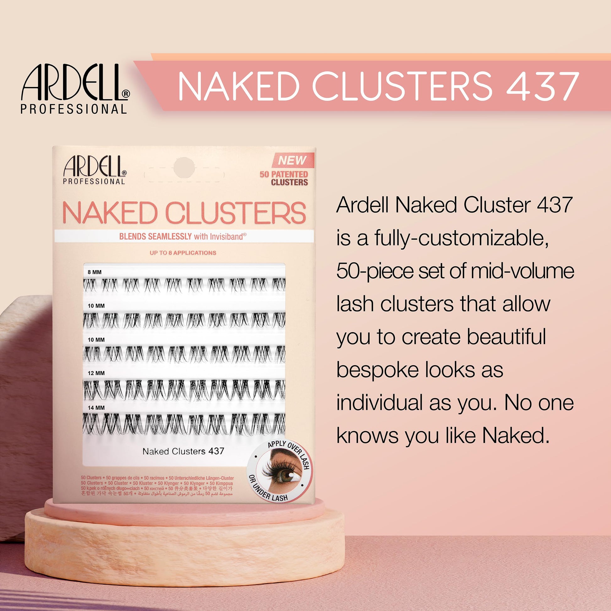 Light Gray Ardell Naked Clusters 437 – DIY Lash Extensions, Lightweight Natural Cluster Lashes with Invisiband, Mixed Length 8–14 mm, 50 Lash Clusters