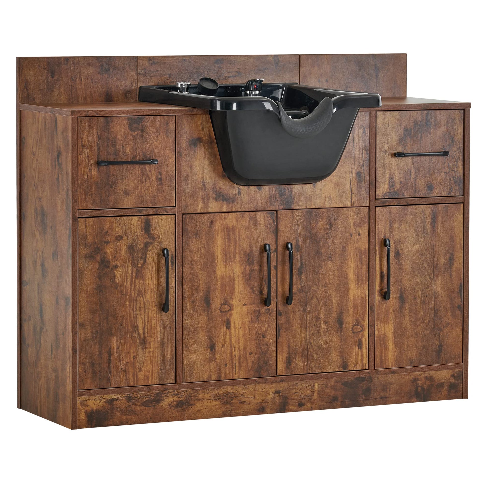 Dim Gray BarberPub Multi-Functional Shampoo Backwash Sink Station, Beauty Salon Cabinet with Faucet Sprayer, Barber Shop Storage Equipment 45.3" x 14.1'' x 36.4" 7139 (Rust Brown)