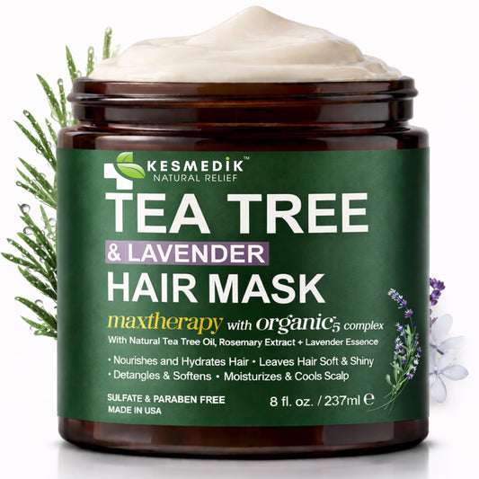 White Smoke KESMEDIK Tea Tree Hair Mask with Rosemary & Lavender, Deep Conditioning Treatment for Dry, Damaged, Coarse Hair, Hydrating Hair Mask with Itchy Scalp Relief, Men & Women, Sulfate-Free