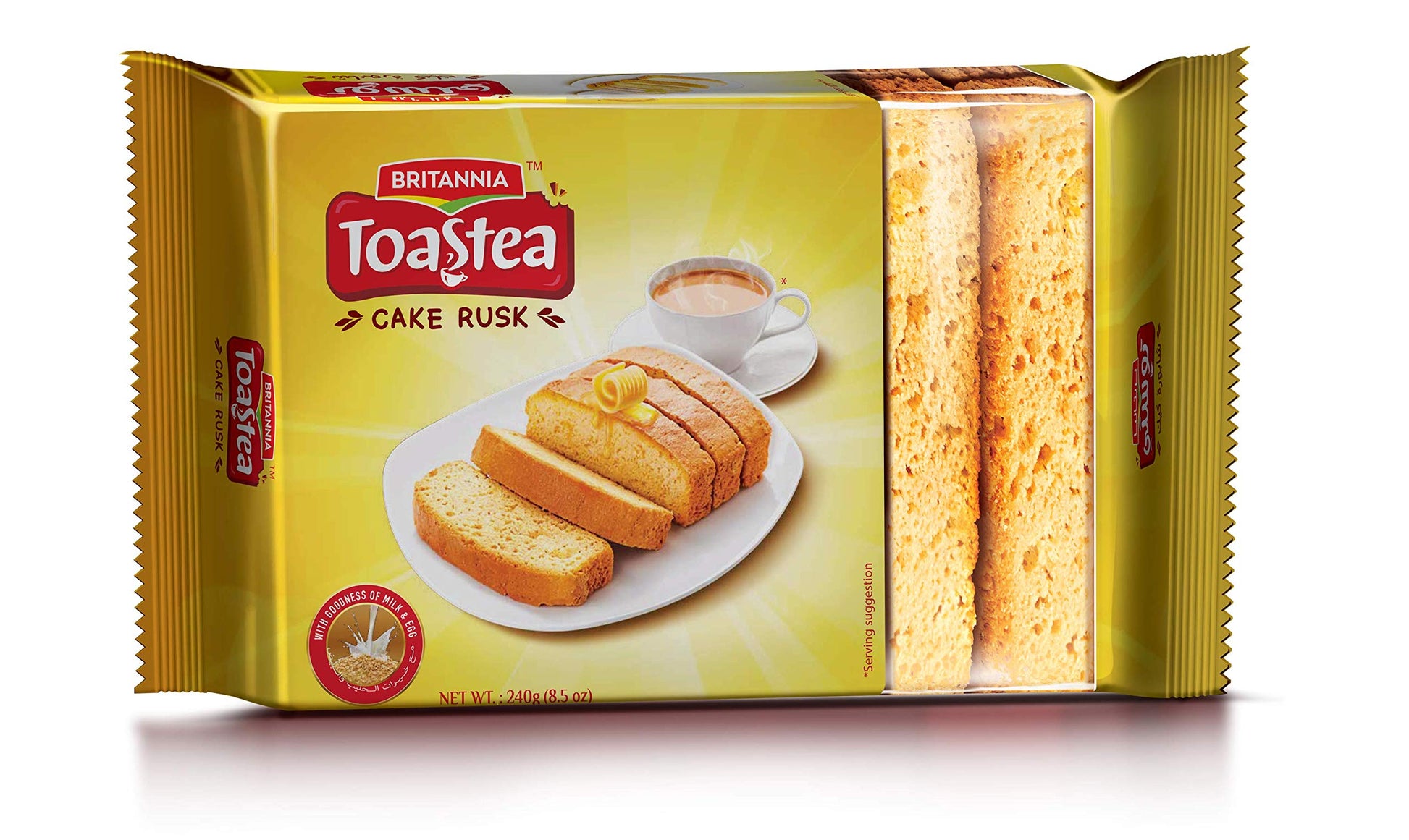 Light Goldenrod BRITANNIA Premium Cake Rusk 8.46oz (240g) | Pack of 1 | Crispy Tea Snack | Goodness of Milk and Egg | Delicious, Light & Crispy Toasted Bread