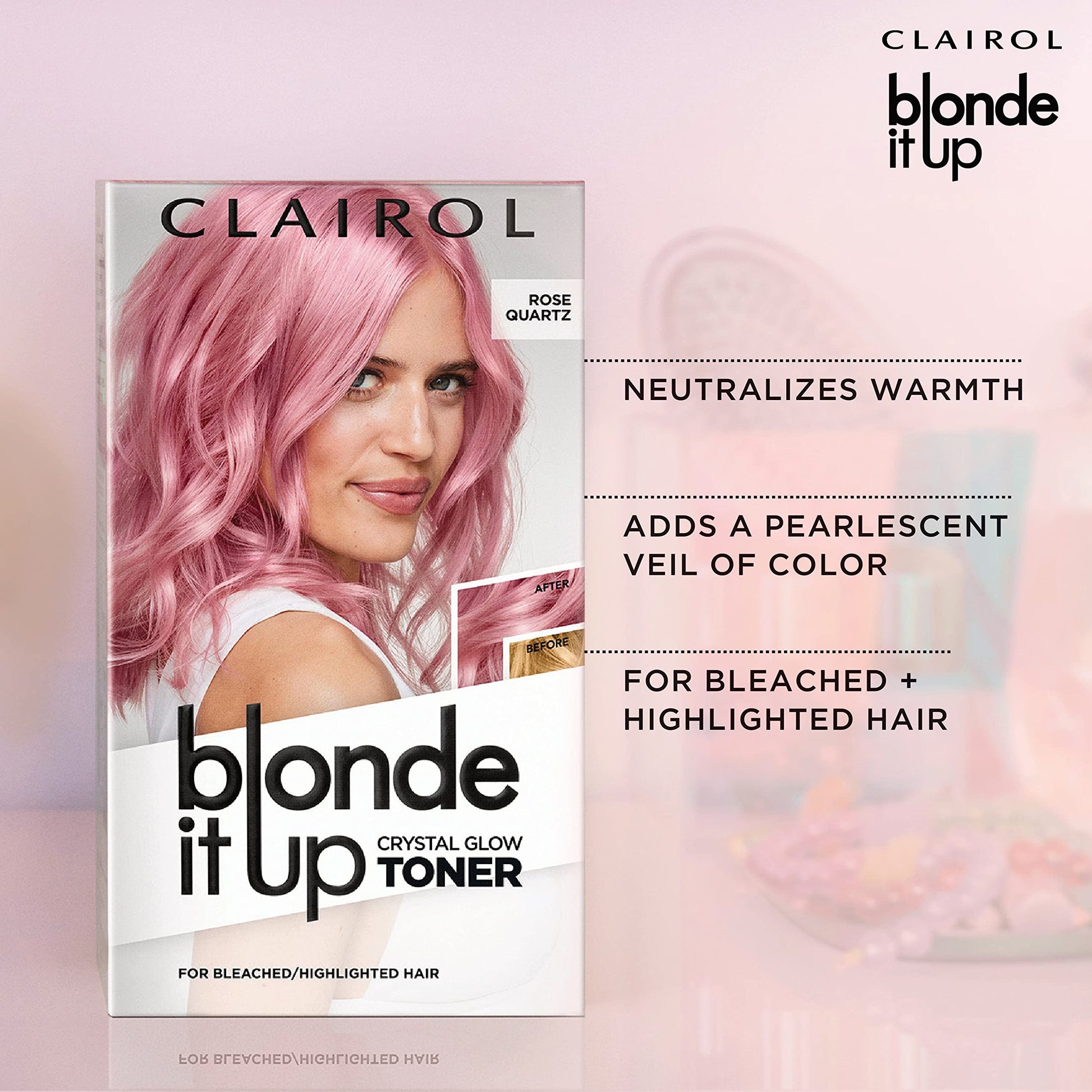 Light Gray Clairol Blonde It Up Crystal Glow Toners Demi-Permanent Hair Dye, Luminous Pearl Hair Color | Ammonia Free | Add Pearlescent Tones to Pre-Lightened Shades | Neutralizes Warmth | Pack of 1