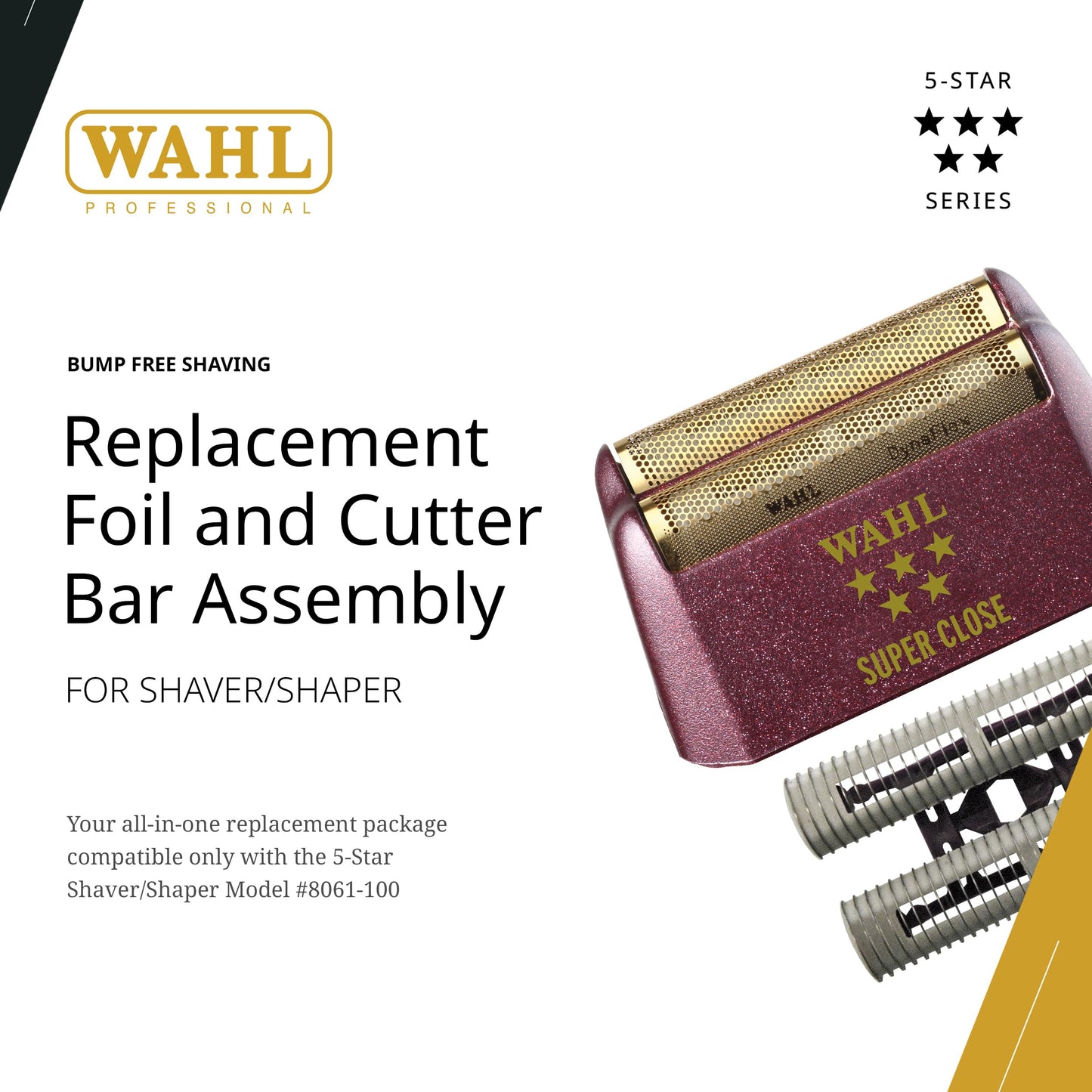 White Smoke Wahl Professional 5 Star Series Shaver Shaper Replacement Foil & Cutter Bar Assembly, Super Close, Gold