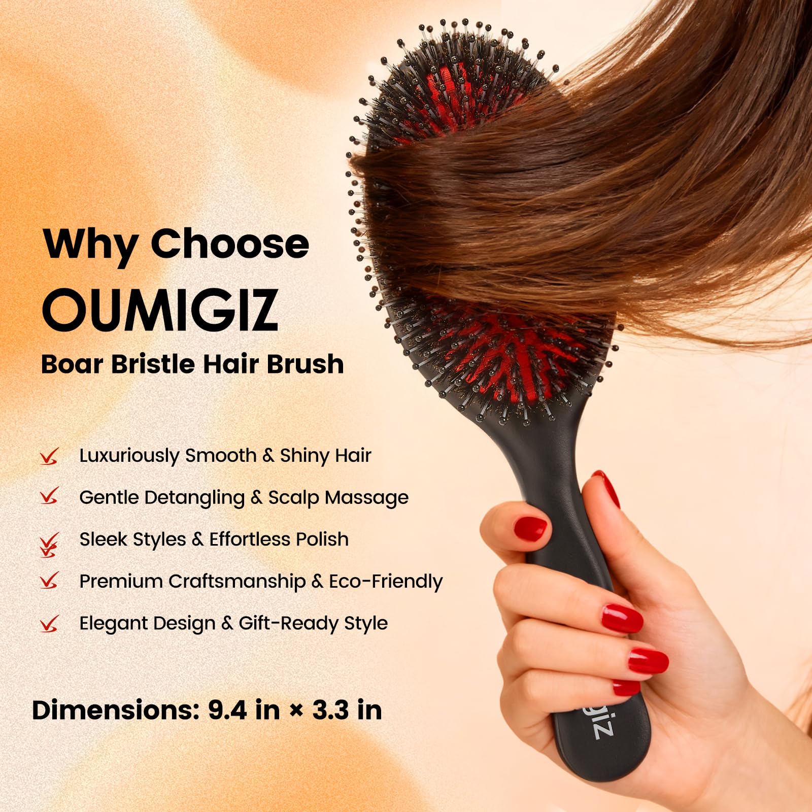 Antique White OUMIGIZ Boar Bristle Hair Brush Since 1965 British Craftsmanship, Handmade Natural Wood Slick Back Hairbrush, Soft Bristles Gentle Detangling Smoothing Women Men Kids Long Curly Thick,Thin, Fine Hair