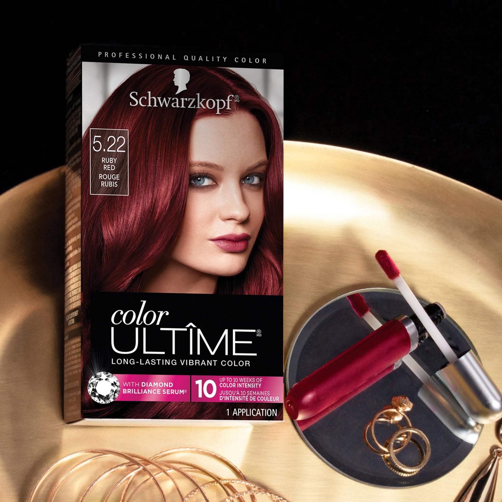 Black Schwarzkopf Color Ultime 5.22 Ruby Red Hair Dye, Permanent Intense Red with Diamond Brilliance, Fade-Resistant, Covers Grays, All Hair Textures
