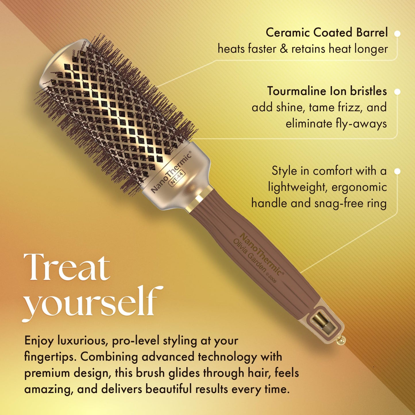 Sandy Brown Olivia Garden NanoThermic Ceramic + Ion Round Thermal Hair Brush - Not Electrical - Professional Blowout Brush for Normal to Thick Hair, 85-39TF-P2QB 4 Piece