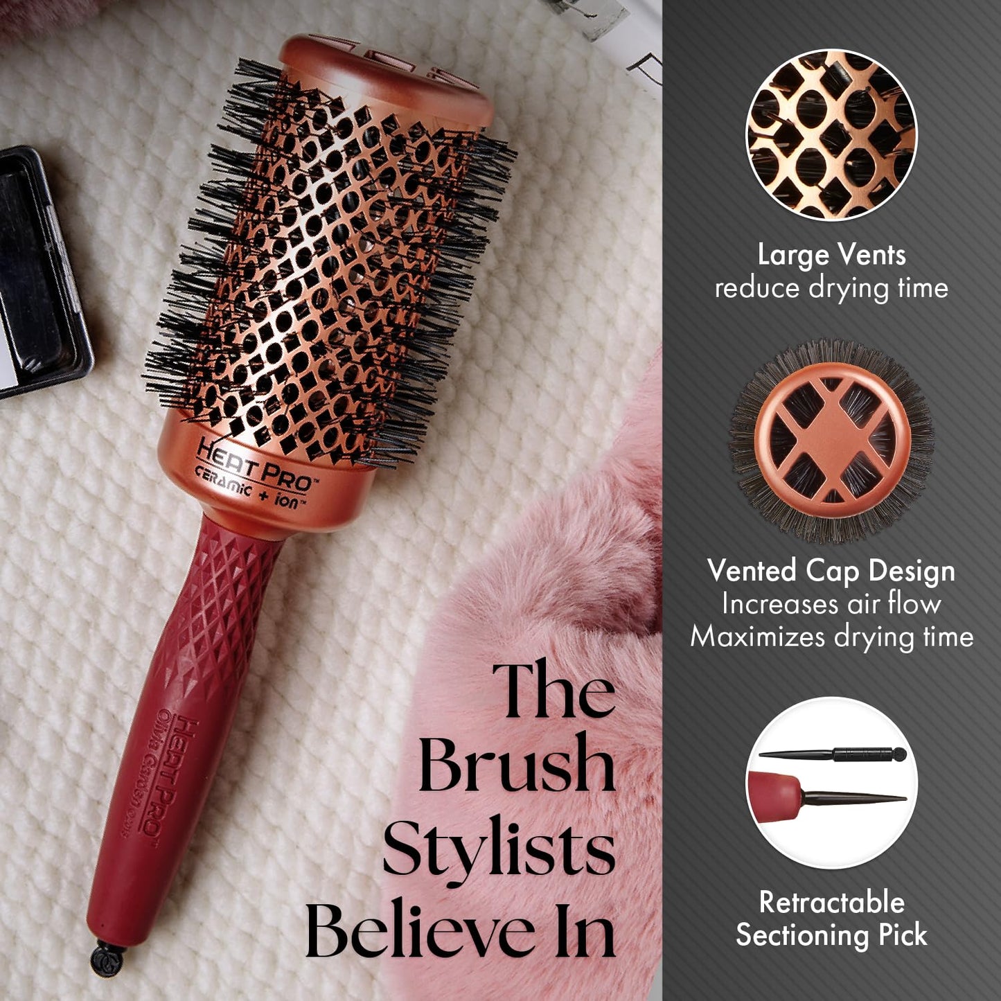 Dim Gray Olivia Garden HeatPro Round Thermal Brush - Not Electrical - Professional Blowout Brush for Normal to Thick Hair - Heat Resistant Up to 550°F