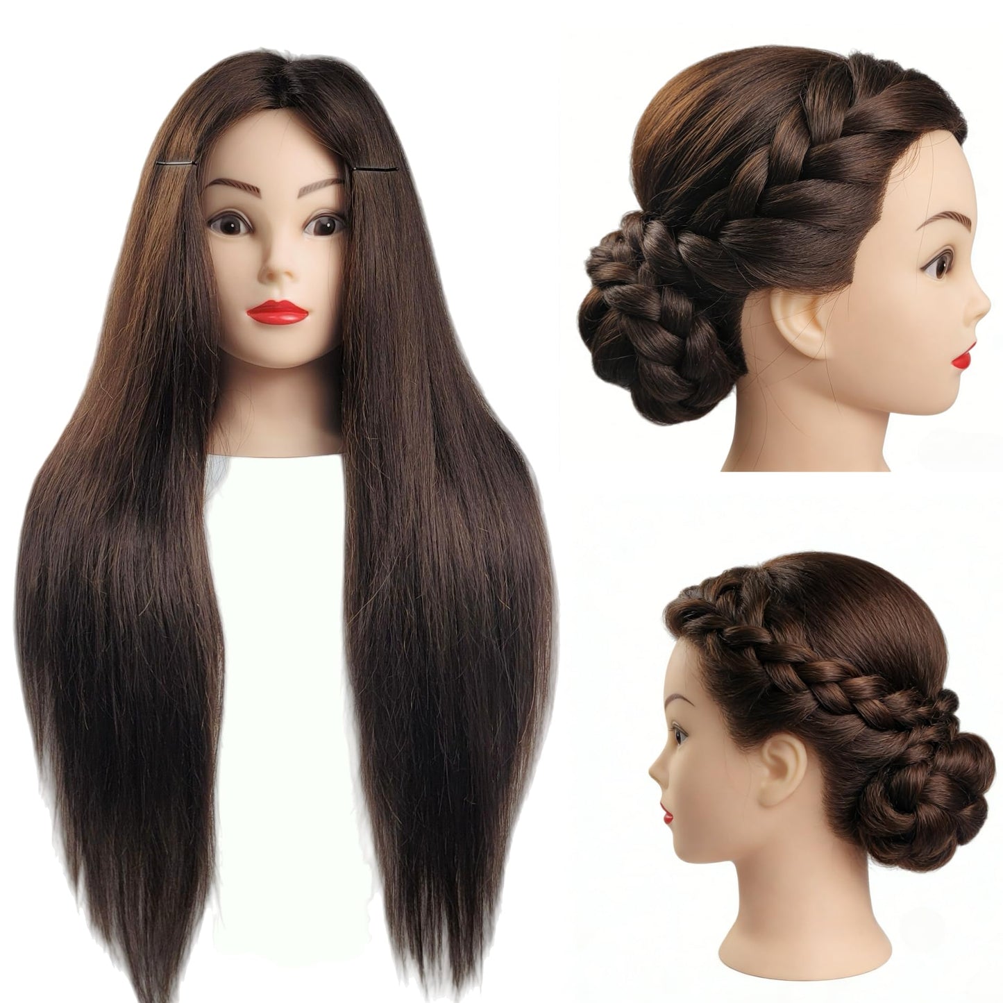 White Smoke Czrleaty 80% Real Human Hair Mannequin Head for Braiding - Manikin Head for Hair Styling Practice, 28" Professional Training Mannequin Head with Hair for Beauty School Students