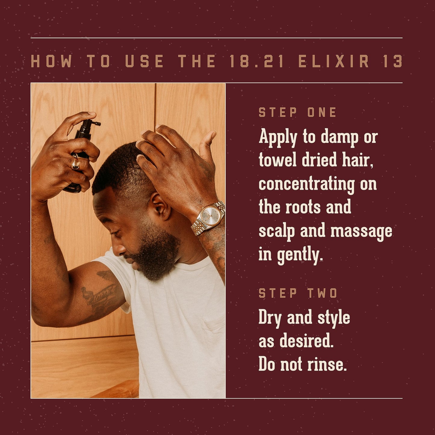 Dark Red 18.21 Man Made Elixir 13 Men's Styling and Thickening Treatment for Hair, Original Sweet Tobacco Volumizing Leave-on, 3.4oz