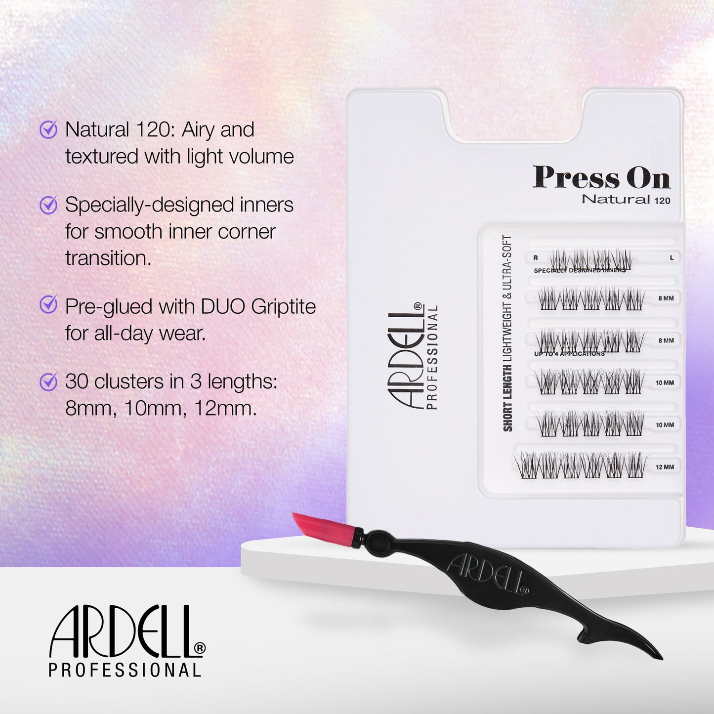 Lavender Ardell Press On Overlash Natural 120 – Self Adhesive Lash Clusters, No Glue Needed Eyelashes Natural, Ultra-Soft Pre Glued Cluster Eyelash Extensions, 1 Pack