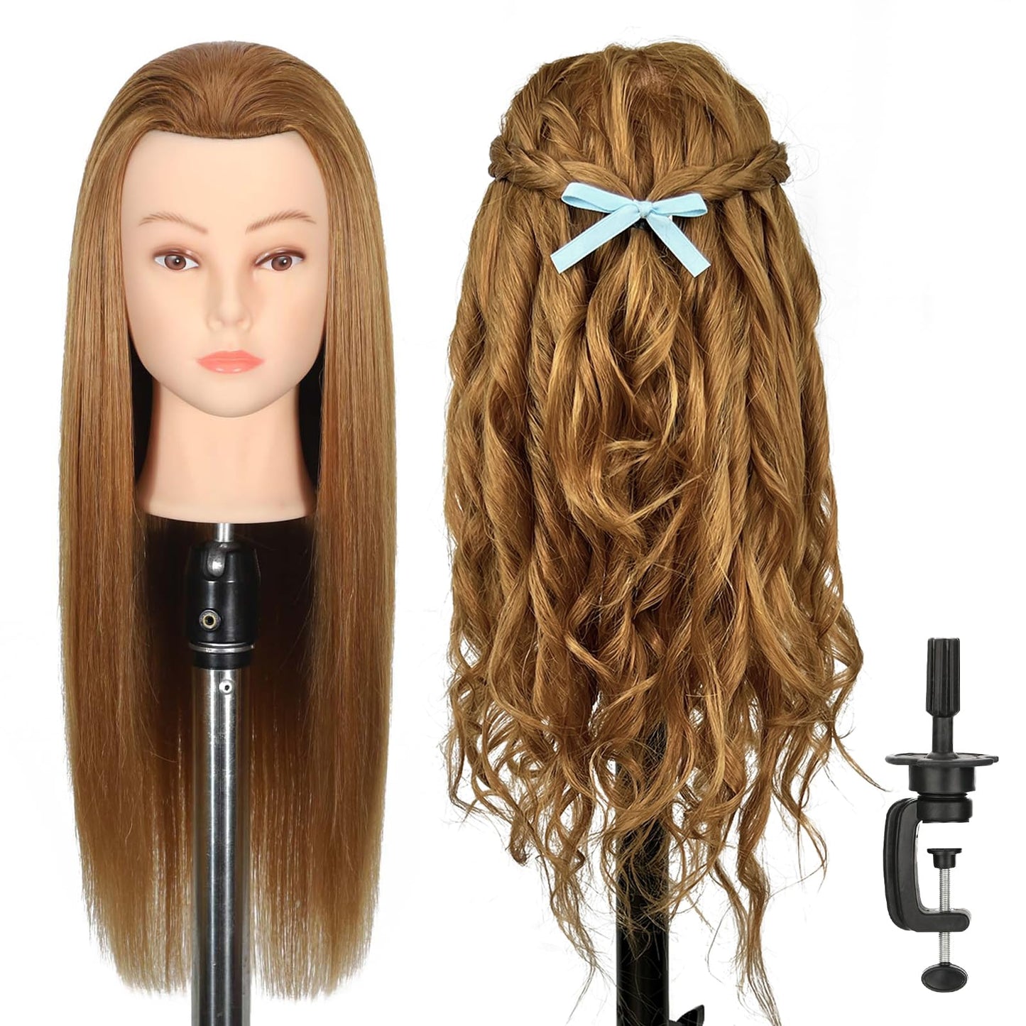 White Smoke ZOMOI Mannequin Head, Mannequin Head Human Hair, 80% Real Hair for Hairdresser Practice Cutting Braiding Hair Styling with Clamp Holder and Tools