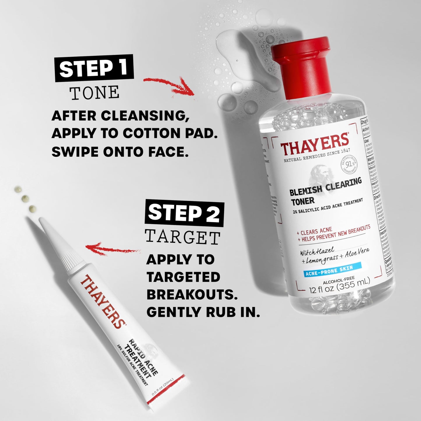 Light Gray Control the Zit-uation: Thayers Blemish Clearing 2% Salicylic Acid Toner + Rapid 10% Sulfur Acne Treatment, Soothing and Non-Stripping Skin Care