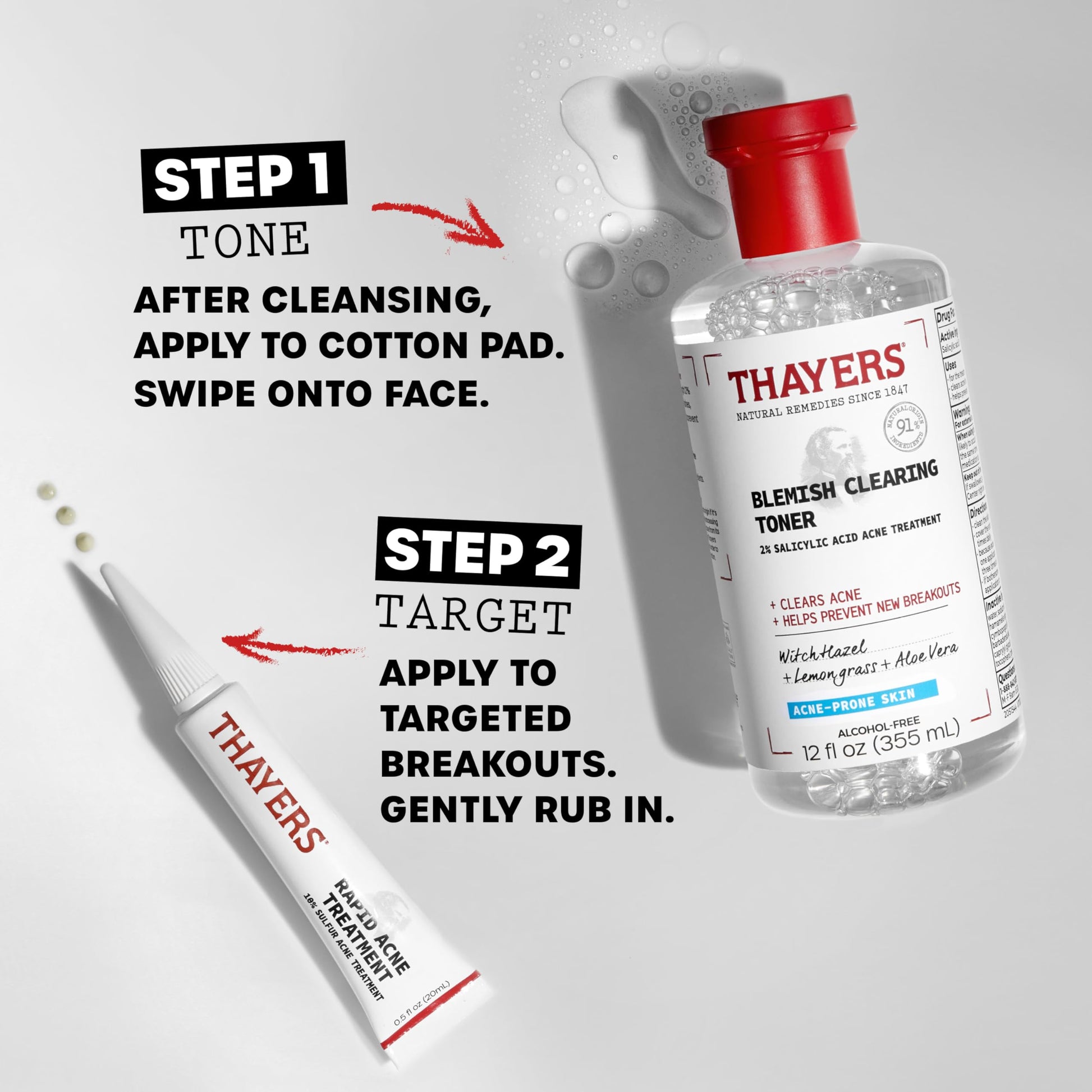 Light Gray Control the Zit-uation: Thayers Blemish Clearing 2% Salicylic Acid Toner + Rapid 10% Sulfur Acne Treatment, Soothing and Non-Stripping Skin Care