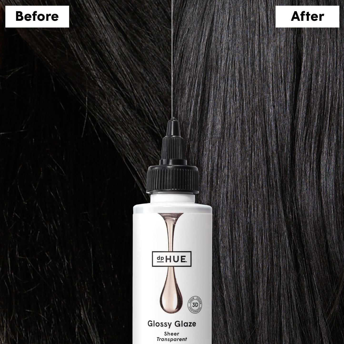 Black dpHUE Glossy Glaze, Sheer - In-Shower Liquid Hair Gloss for Luminous Shine - Paraben, SLS & SLES Sulfate Free - Leaping Bunny Certified