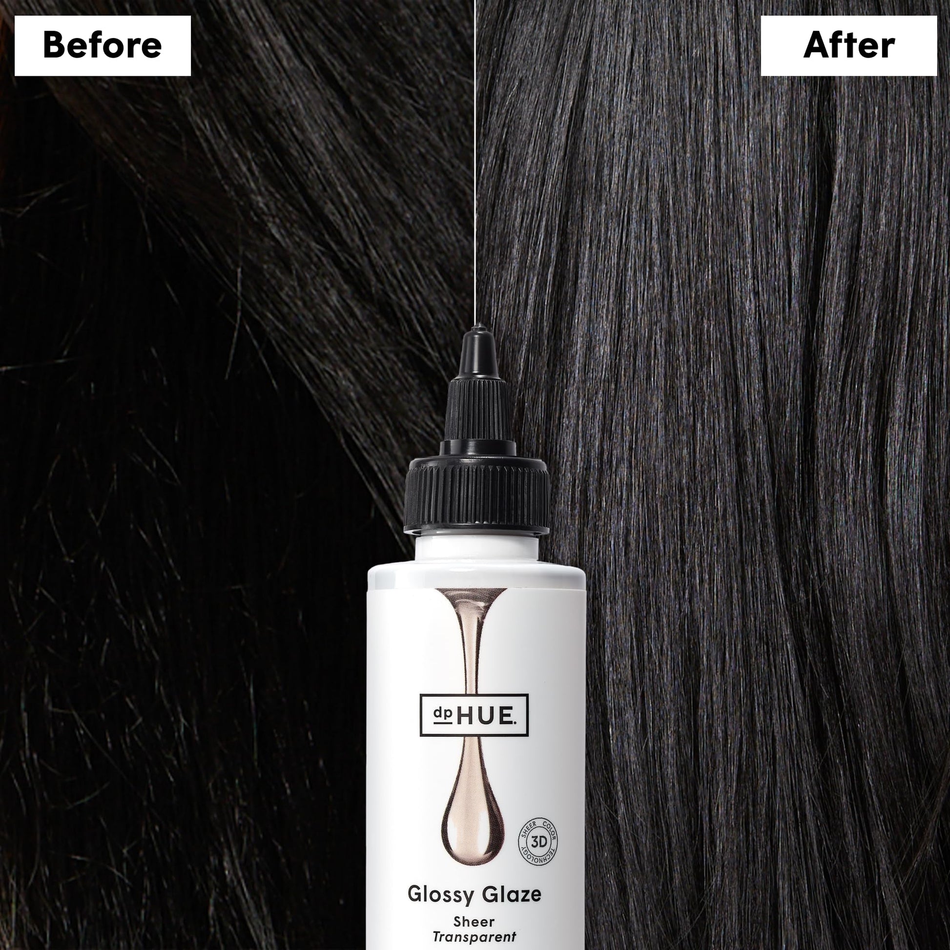Black dpHUE Glossy Glaze, Sheer - In-Shower Liquid Hair Gloss for Luminous Shine - Paraben, SLS & SLES Sulfate Free - Leaping Bunny Certified