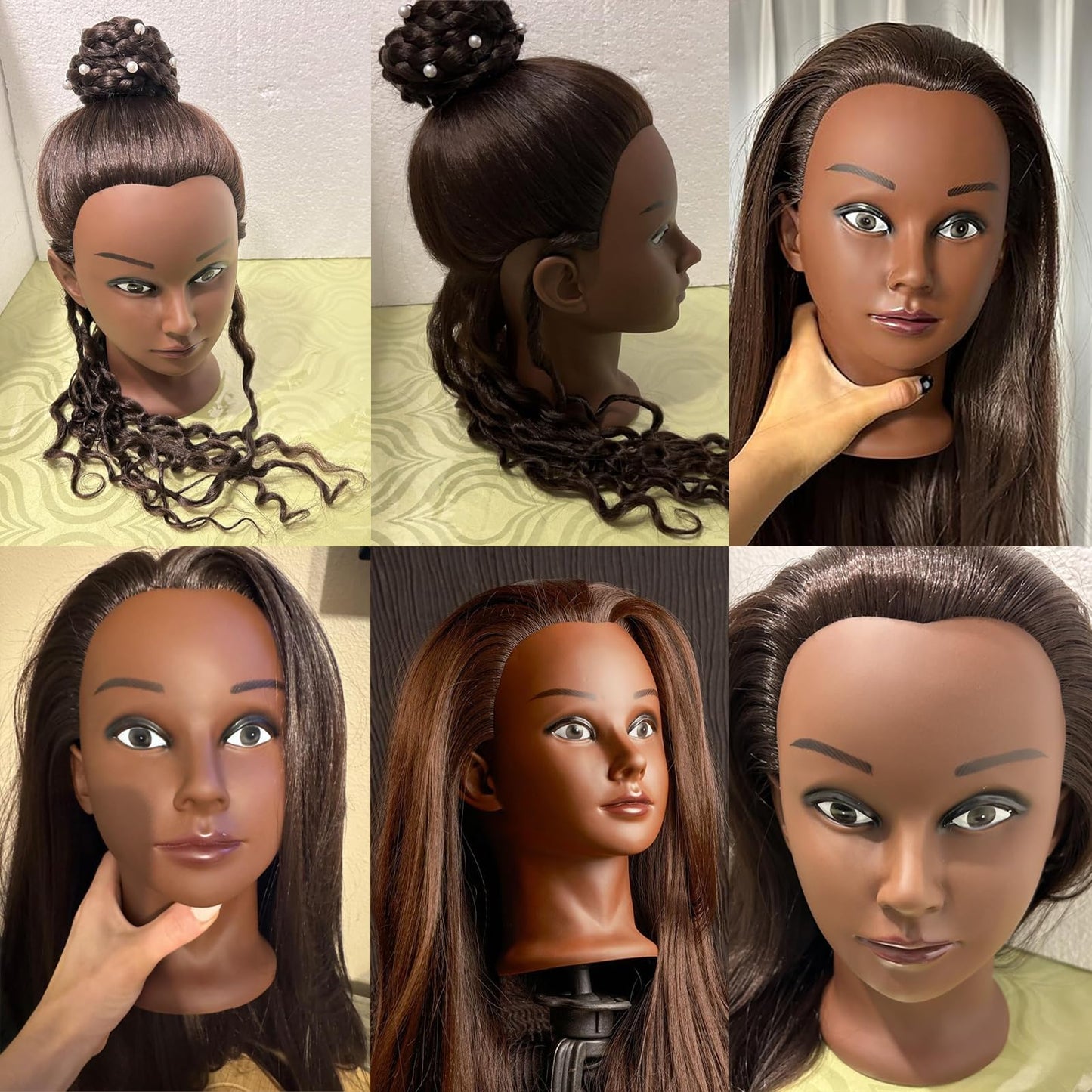 Black Mannequin Head with Hair 28“ Cosmetology Manikin Doll Head Mannequin Head for Braiding Hairstylists Cosmetology Students Practice Styling with Free Clamp (606-black-4#)