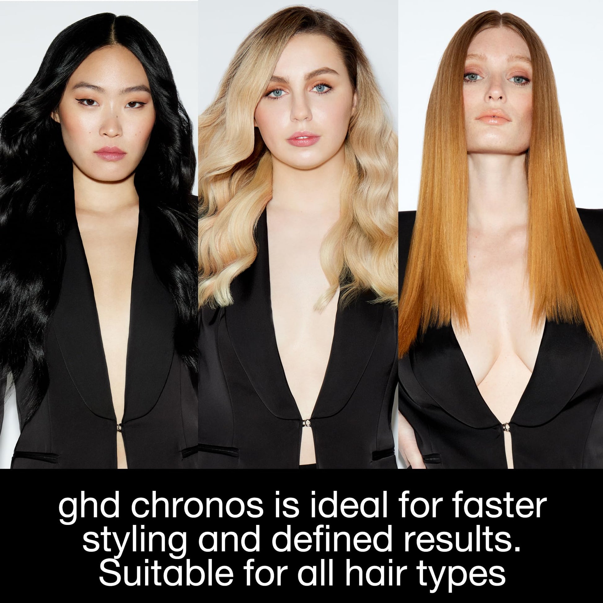 Black ghd Chronos Styler - 1” Smart Flat Iron Hair Straightener with HD Motion-Responsive Technology, Faster Styling, 24-Hour Results, More Shine, Less Frizz, and No Extreme Heat Damage - White