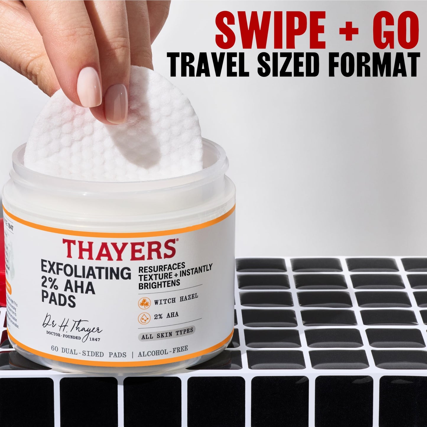 Lavender Thayers Exfoliating 2% AHA Toner Pads, Dual-Sided Exfoliating Pads with Witch Hazel, Glycolic Acid and Lactic Acid to Resurface Skin Texture and Instantly Brighten, For All Skin Types, 60 Count