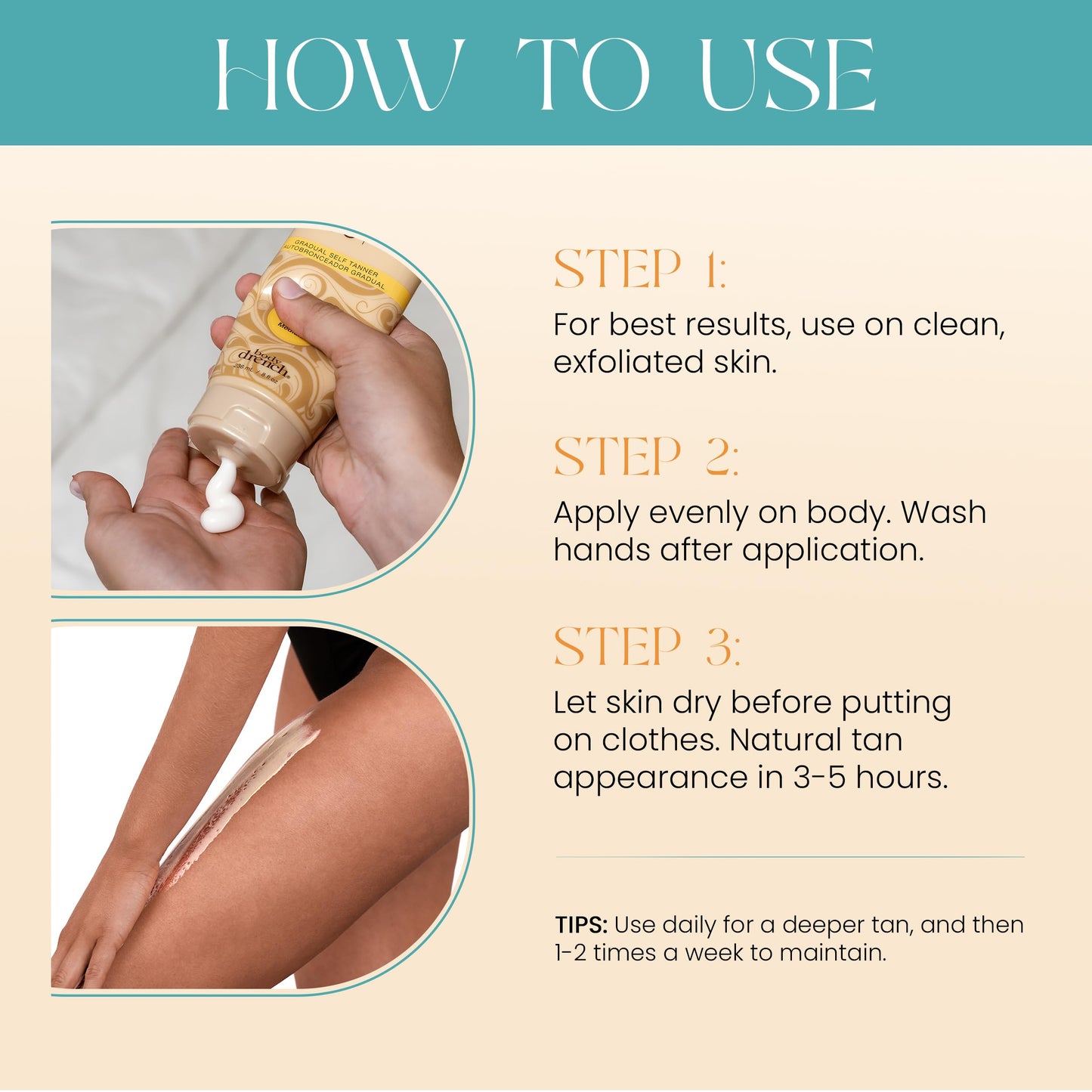 Antique White Body Drench Quick Tan Self Tanner Body Lotion – Sunless Tanning Lotion for Women, Natural-Looking Self Tan, Dark, 8 fl oz