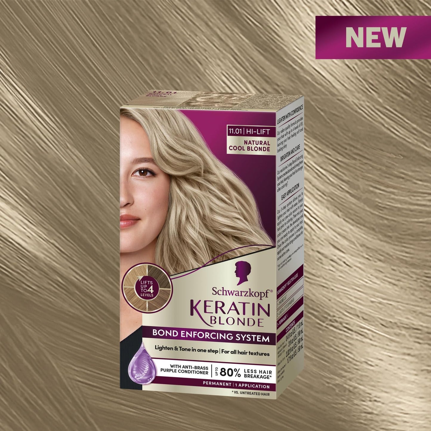 Dim Gray Schwarzkopf Keratin Blonde Hair Dye, 11.01 High Lift Natural Cool Blonde, Professional Quality Permanent Hair Color, Bond Enforcing System, Pre-Color Serum & Conditioner Included