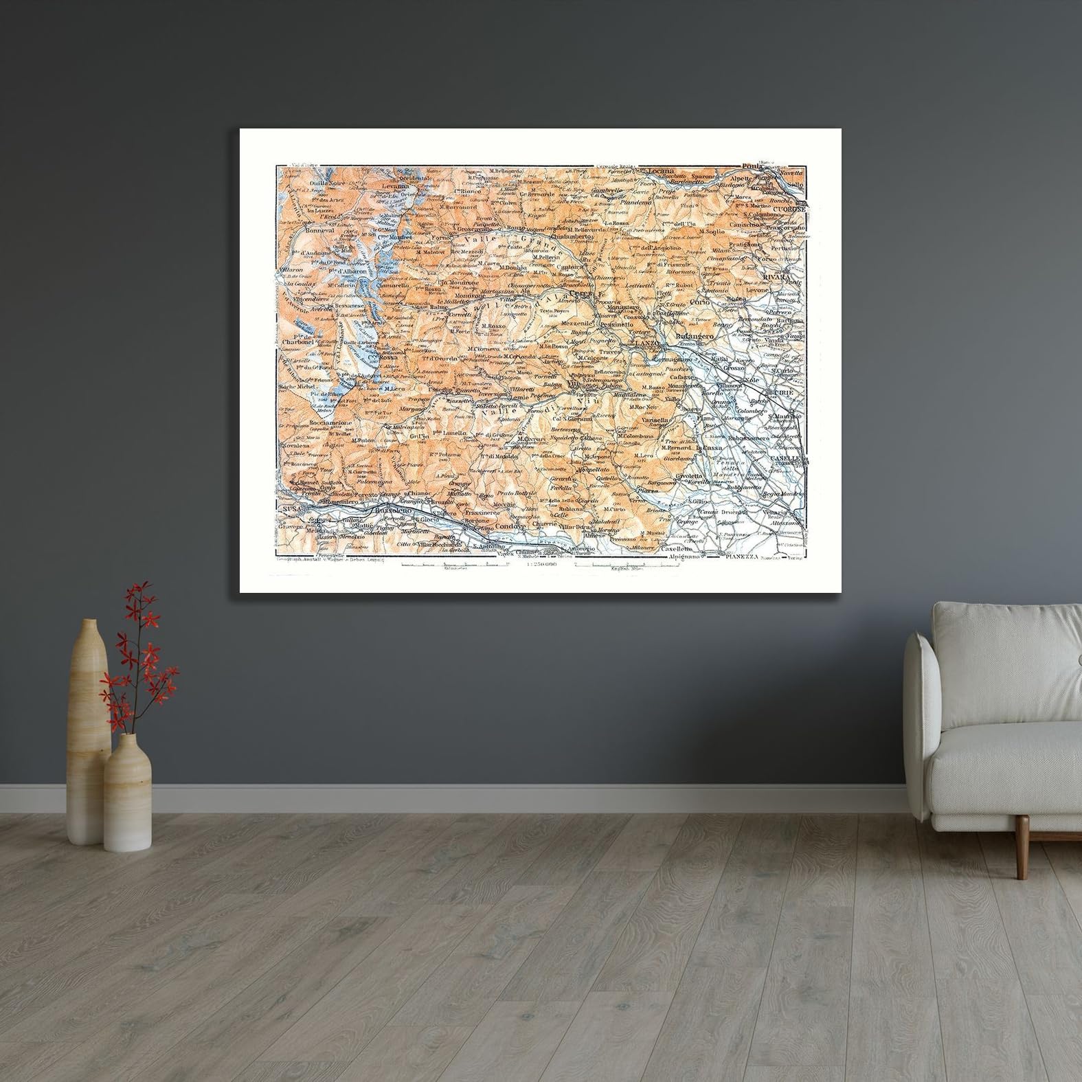 Dark Slate Gray ArtDirect Europe Lanza Region France Italy - Bertarelli 1914 Custom Framed Art Print Giclee Print or Canvas Options with Various Sizes and Customization by Bertarelli