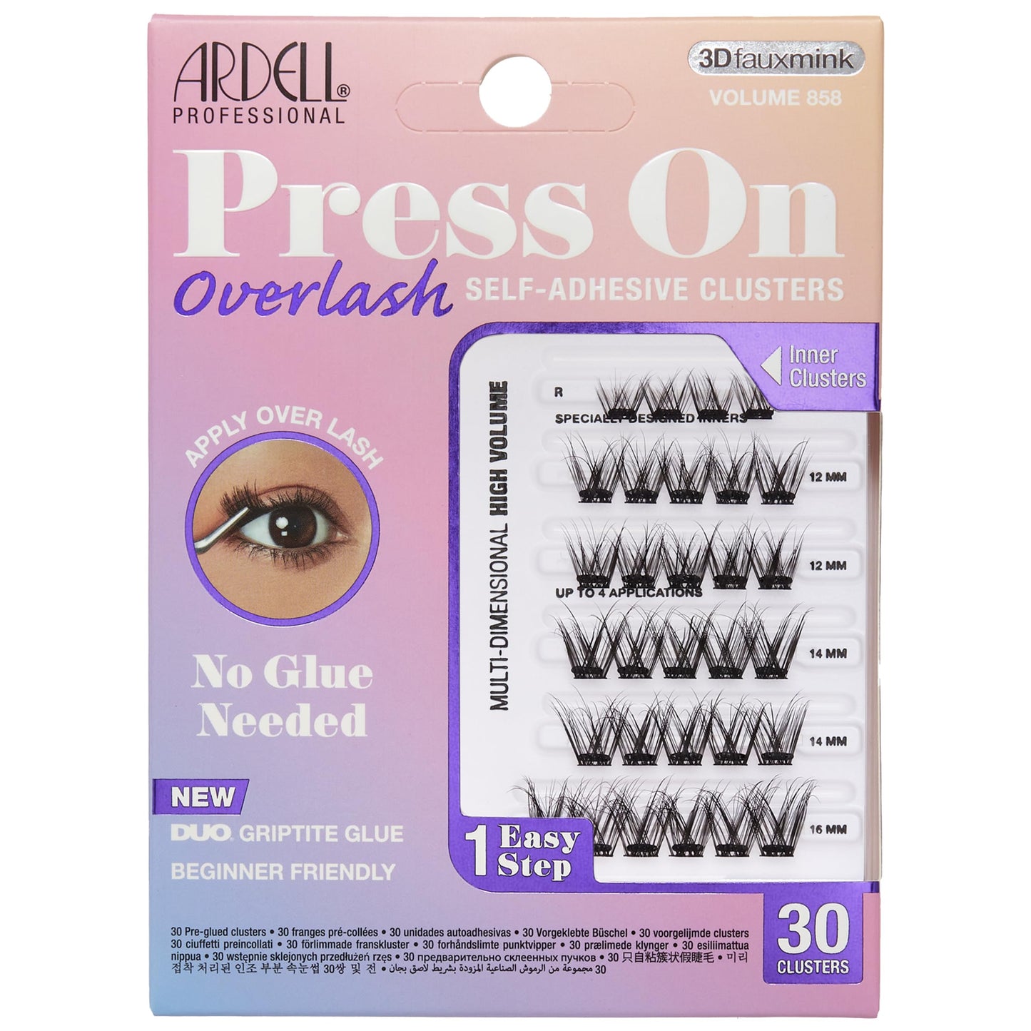 Thistle Ardell Press On Overlash 3D Fauxmink Volume 858 – Self Adhesive Lash Clusters, No Glue Needed Eyelashes, Pre Glued Cluster Eyelash Extensions, 1 Pack