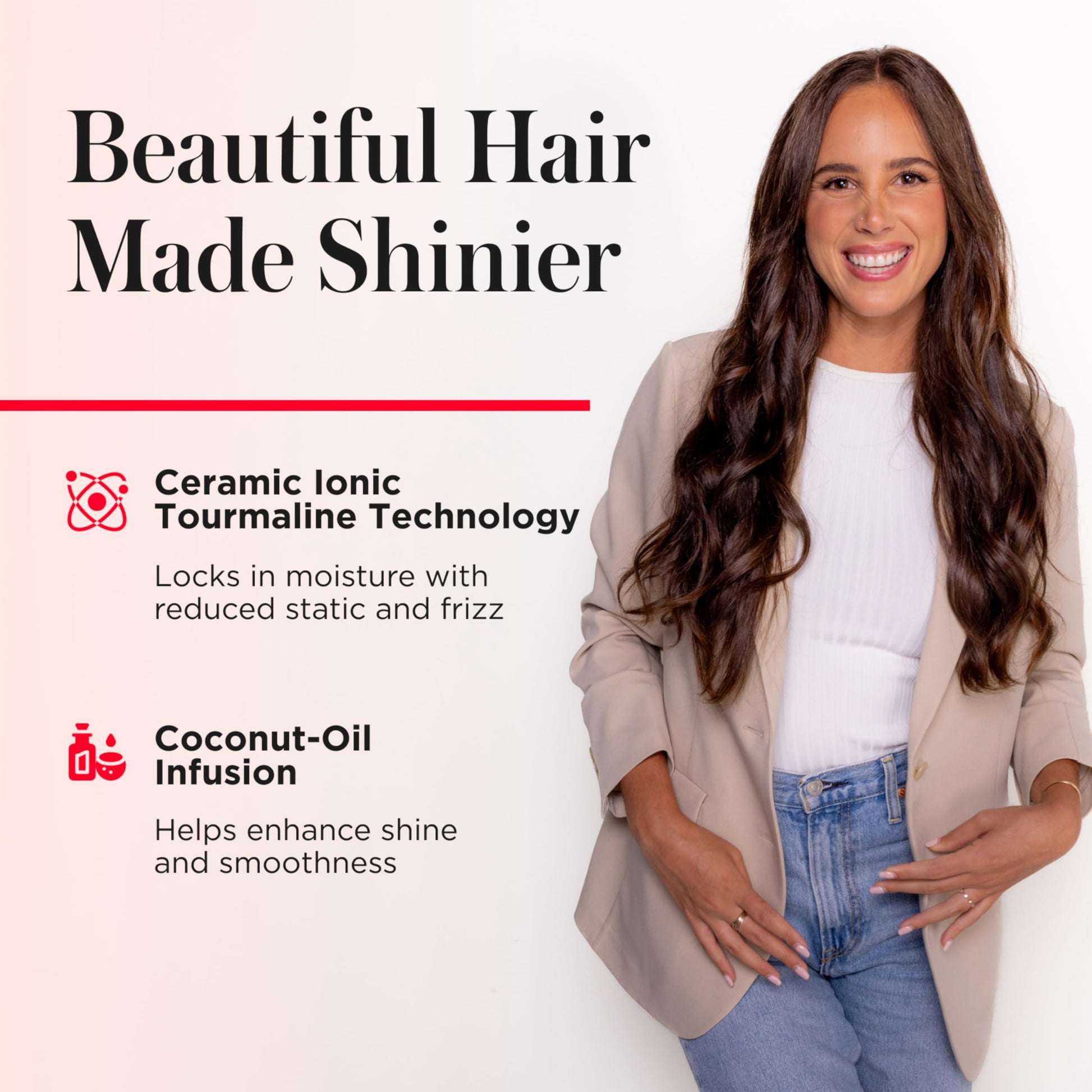 Misty Rose REVLON SmoothStay 1 1/2 Inch Curling Iron, Coconut Oil Infused Ceramic Curling Wand with Tourmaline Ionic Technology, Loose Soft Curls, Enhanced Shine, Reduced Frizz