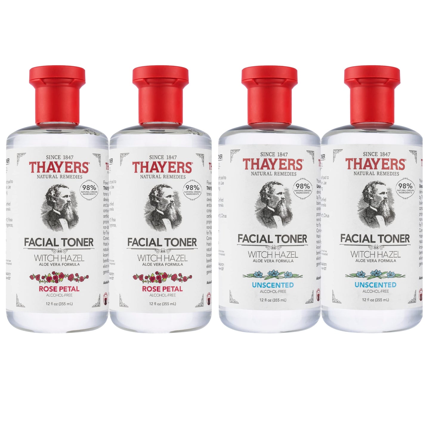 Lavender Thayers Alcohol-Free Witch Hazel Facial Toner Value Multipack 2 Rose 2 Unscented (Pack of 4)