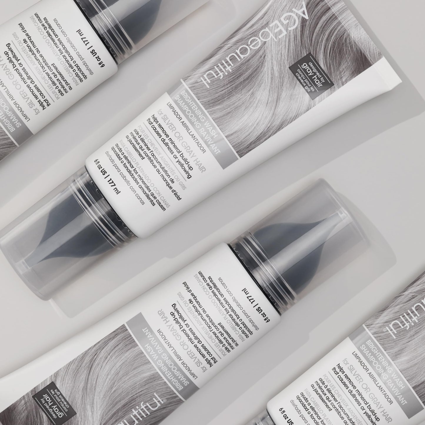 Gray AGE beautiful Brightening Wash Shampoo for Silver or Gray Hair, With CoQ10 + Charcoal, Remove Mineral Build-up & Pollution for Bright, Shiny Hair