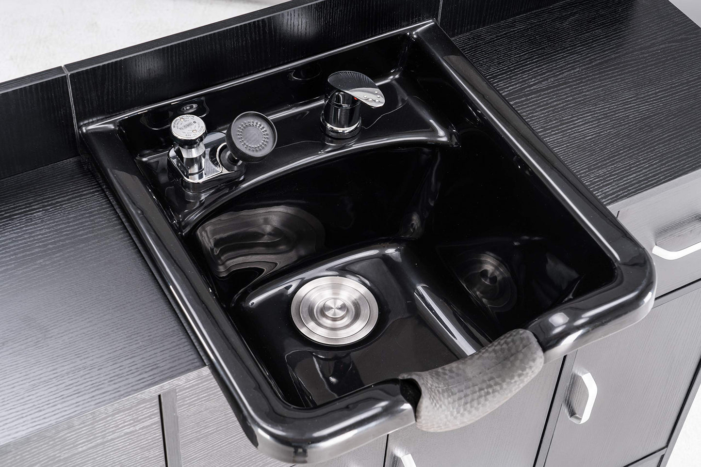 Black BarberPub Multi-Functional Shampoo Backwash Sink Station with Shampoo Bowl for Hair Stylist, Salon Spa Beauty Cabinet with Faucet Sprayer, Barber Storage Equipment 45.3" x 14.1'' x 36.4" 7139